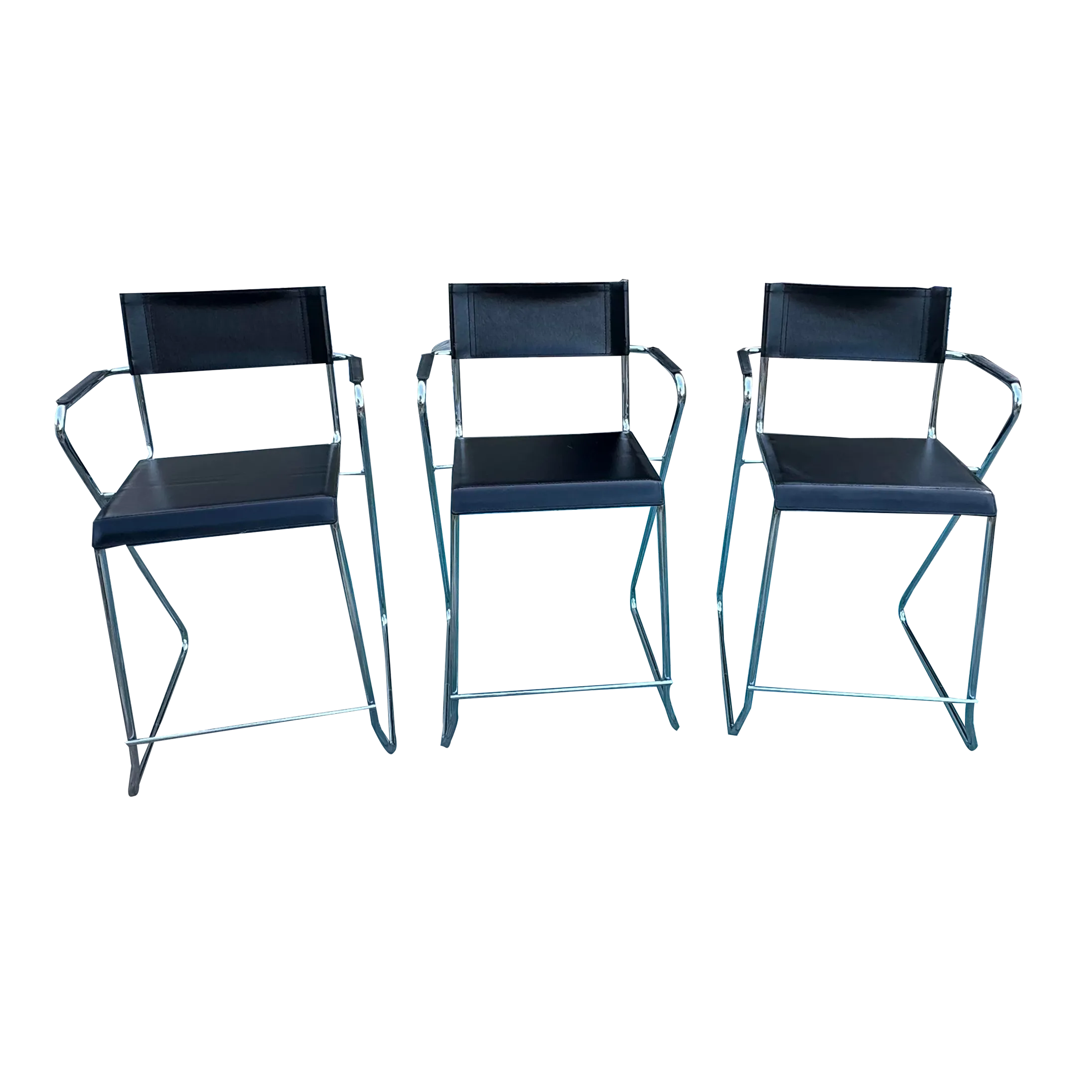 Vintage Black and Chrome Counter Height Barstools. | Chairish