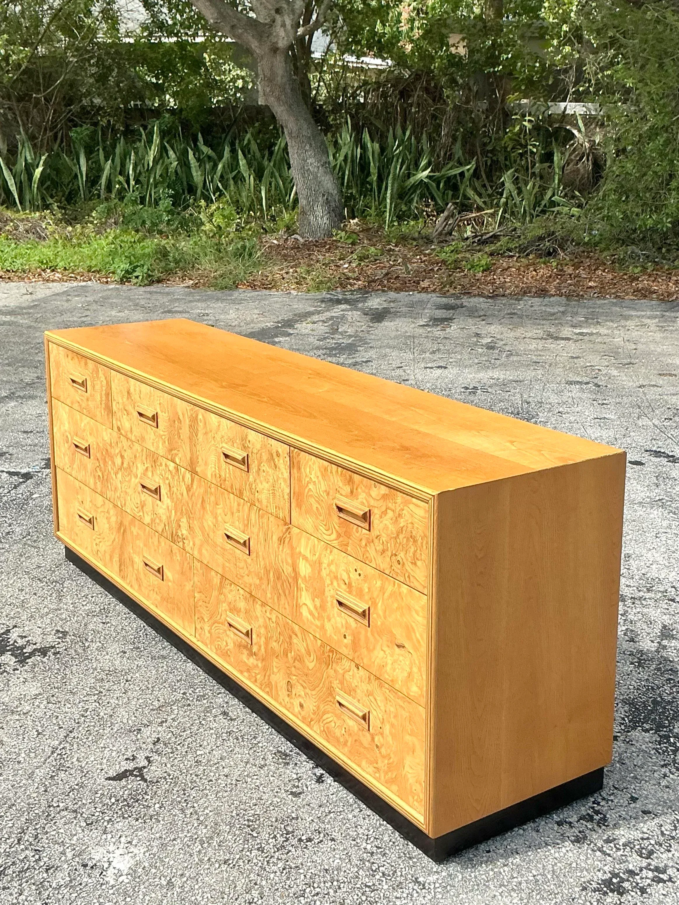 Vintage Boho Henredon Scene Two Burl Wood Dresser