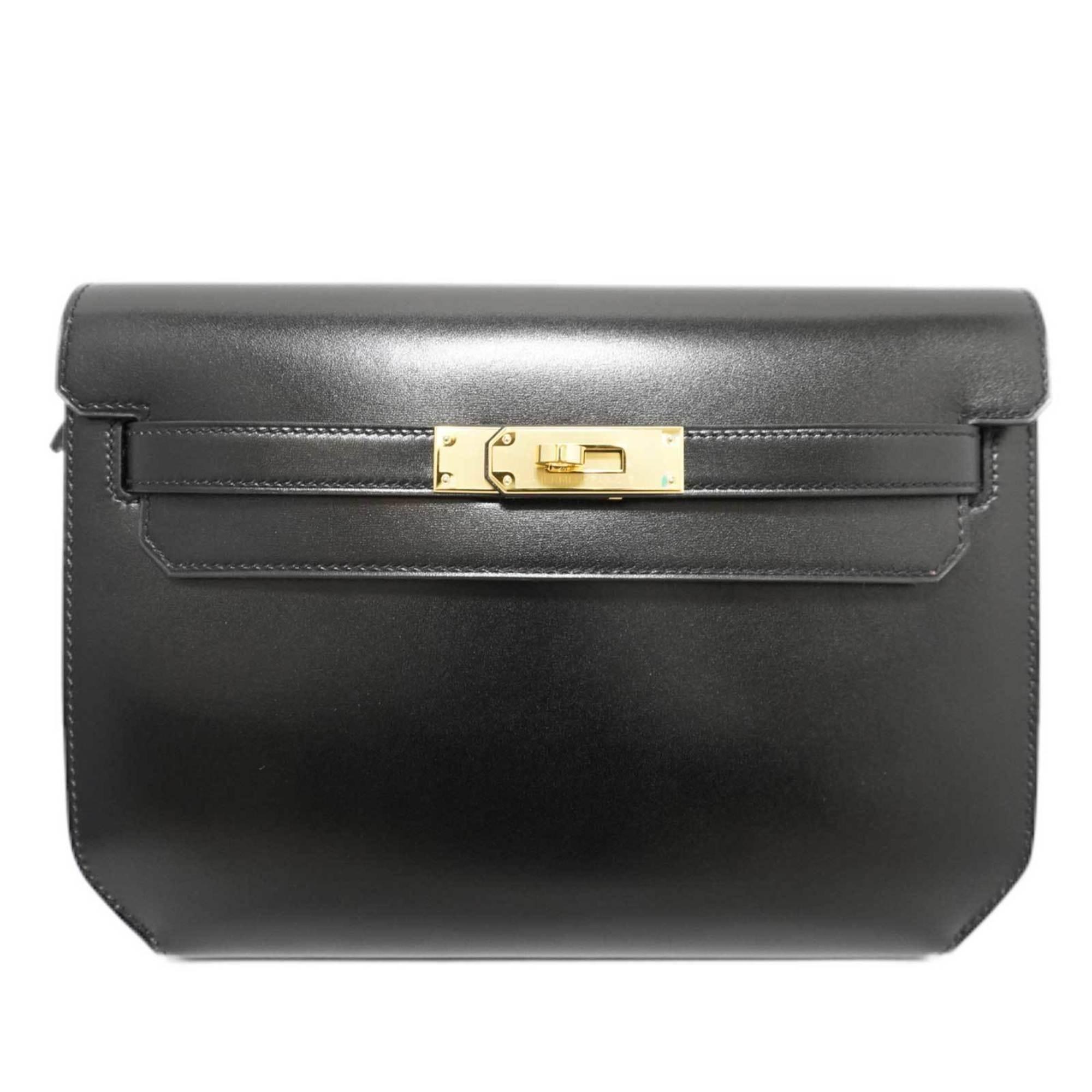 HERMES Hermes Kelly Depeche 25 Second Bag Clutch Black G Metal Fittings  Boxcalf U Engraved Women's Men's