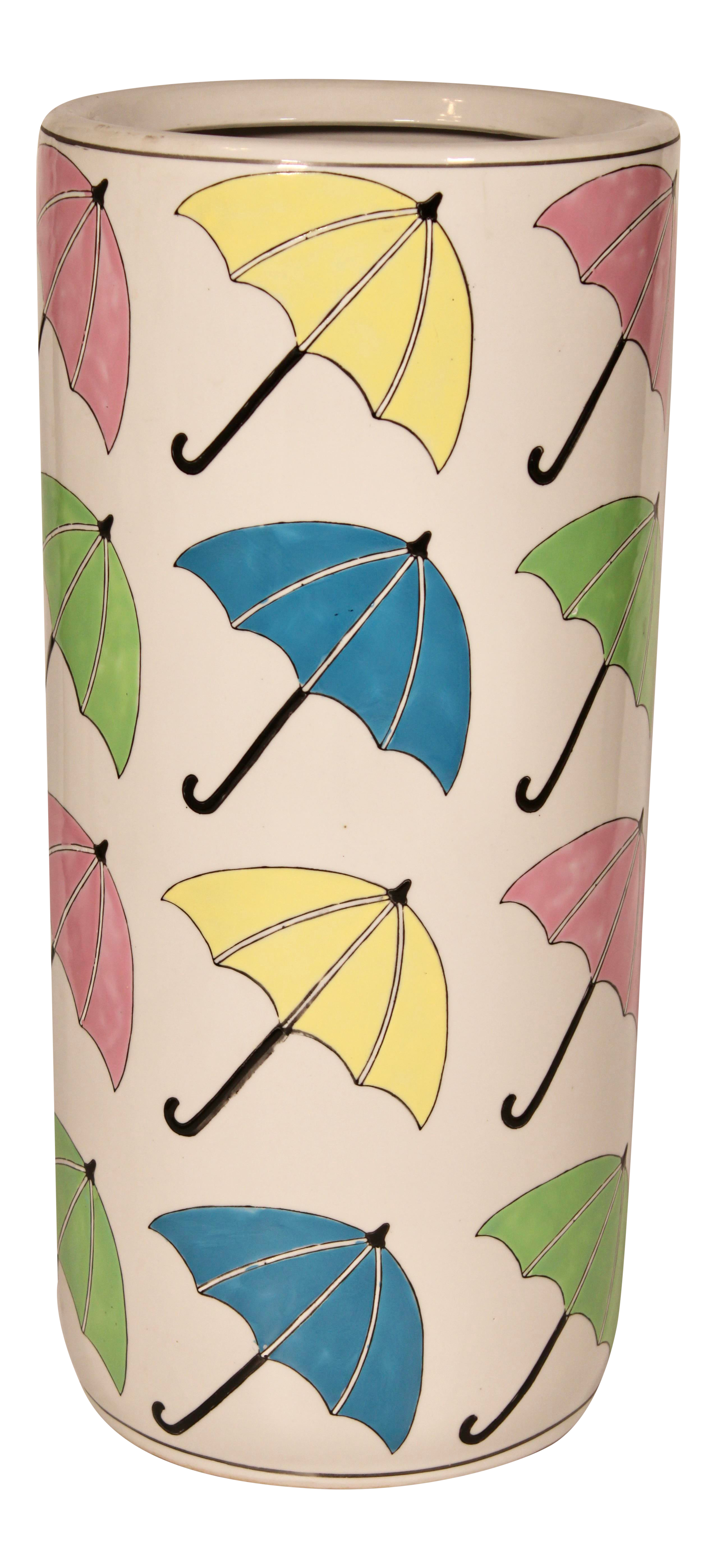indoor umbrella holders on Vintage Blue Yellow Pink And Green Umbrellas Ceramic Umbrella Stand Chairish