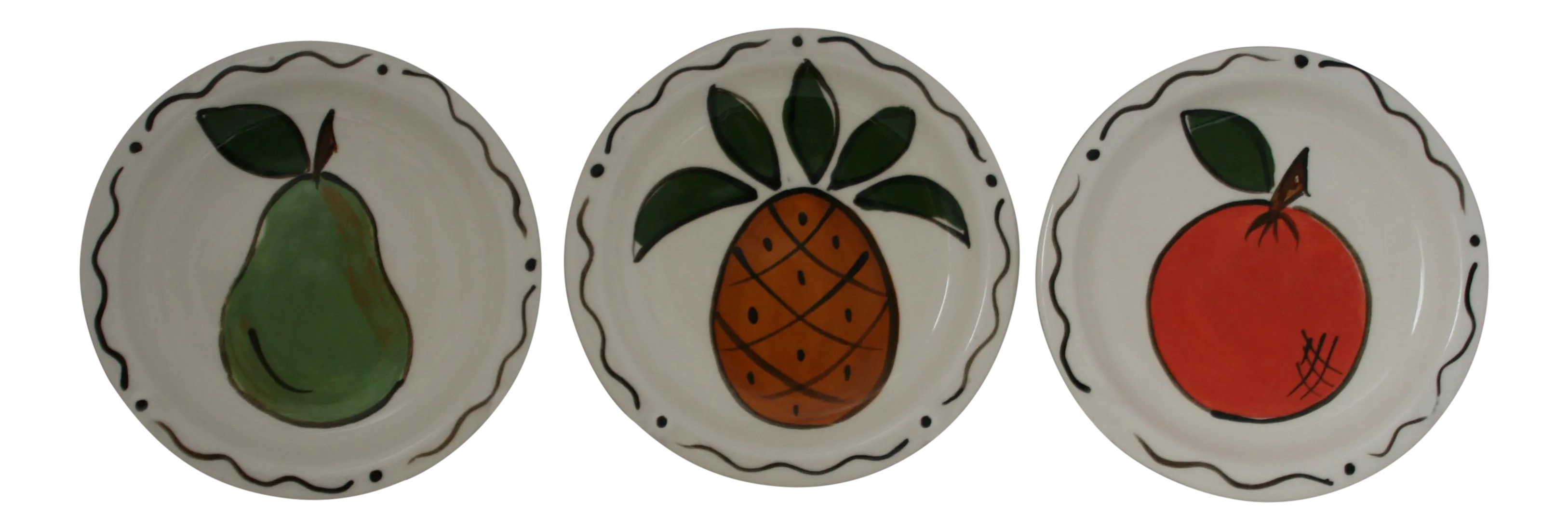 Vintage Three Rivers Studio Pottery Hand Painted Fruit Stoneware Plates ...