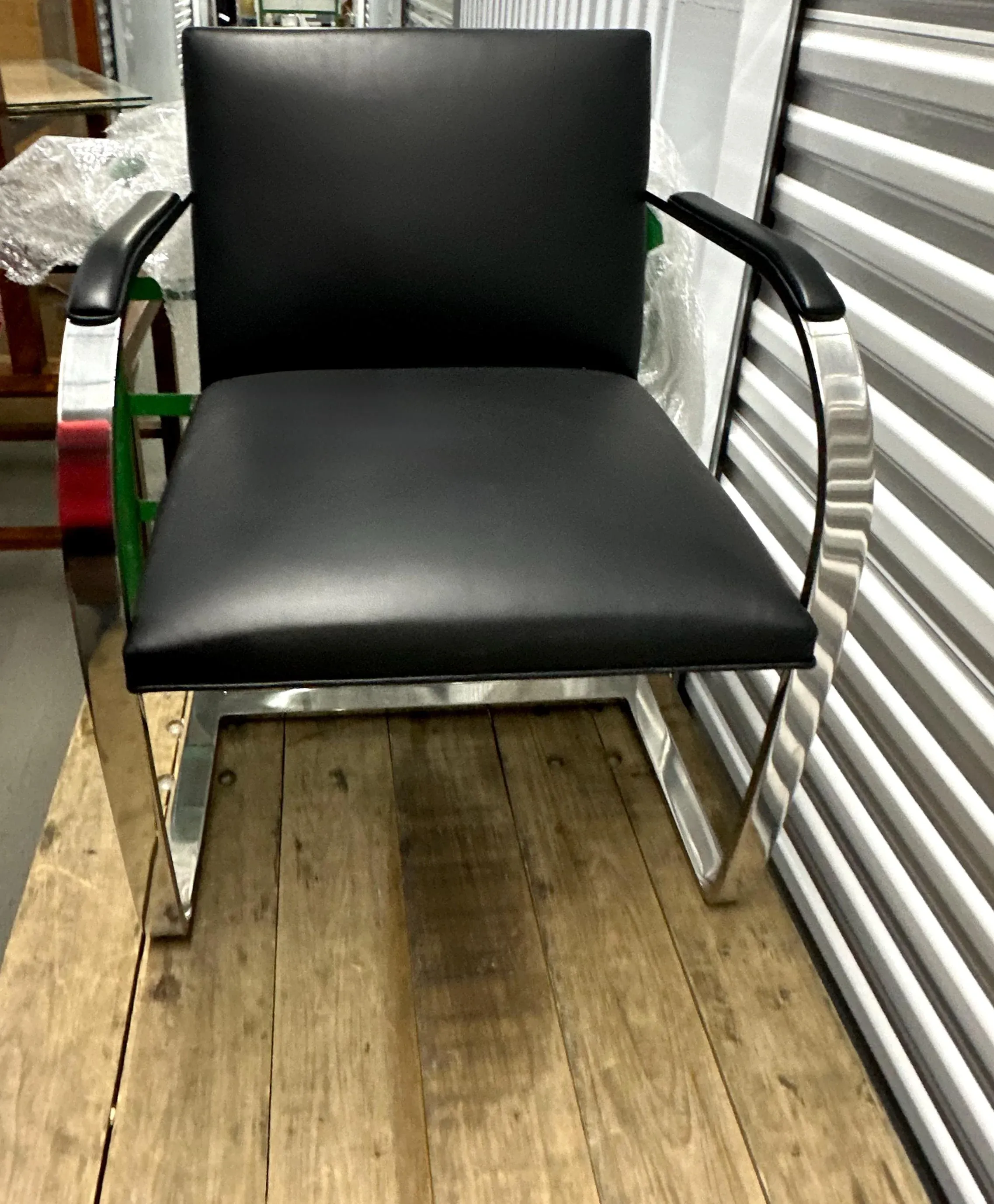 Knoll Brno Chair 255 Acrg Flat Bar Ludwig Mies Van Der Rohe Black Leather, Signed