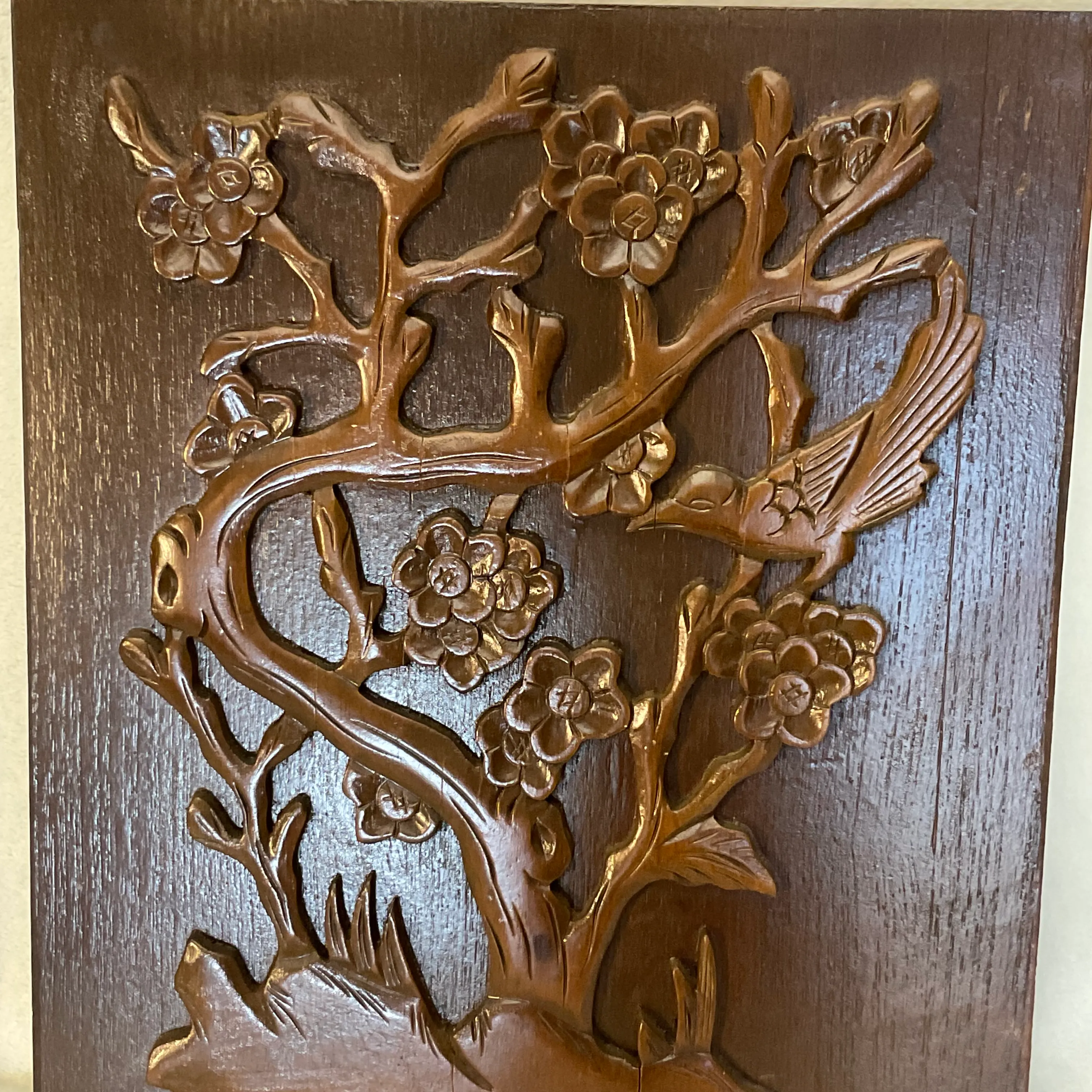 Pair of Vintage 60s Decorative Wood 3-D Wall Art Plaques 13 1/2\