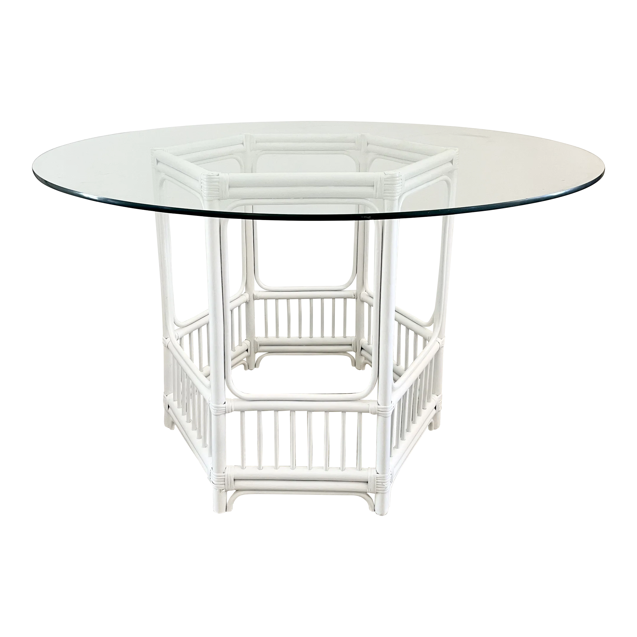 Ficks Reed Rattan Dining Table Base With Glass Top | Chairish