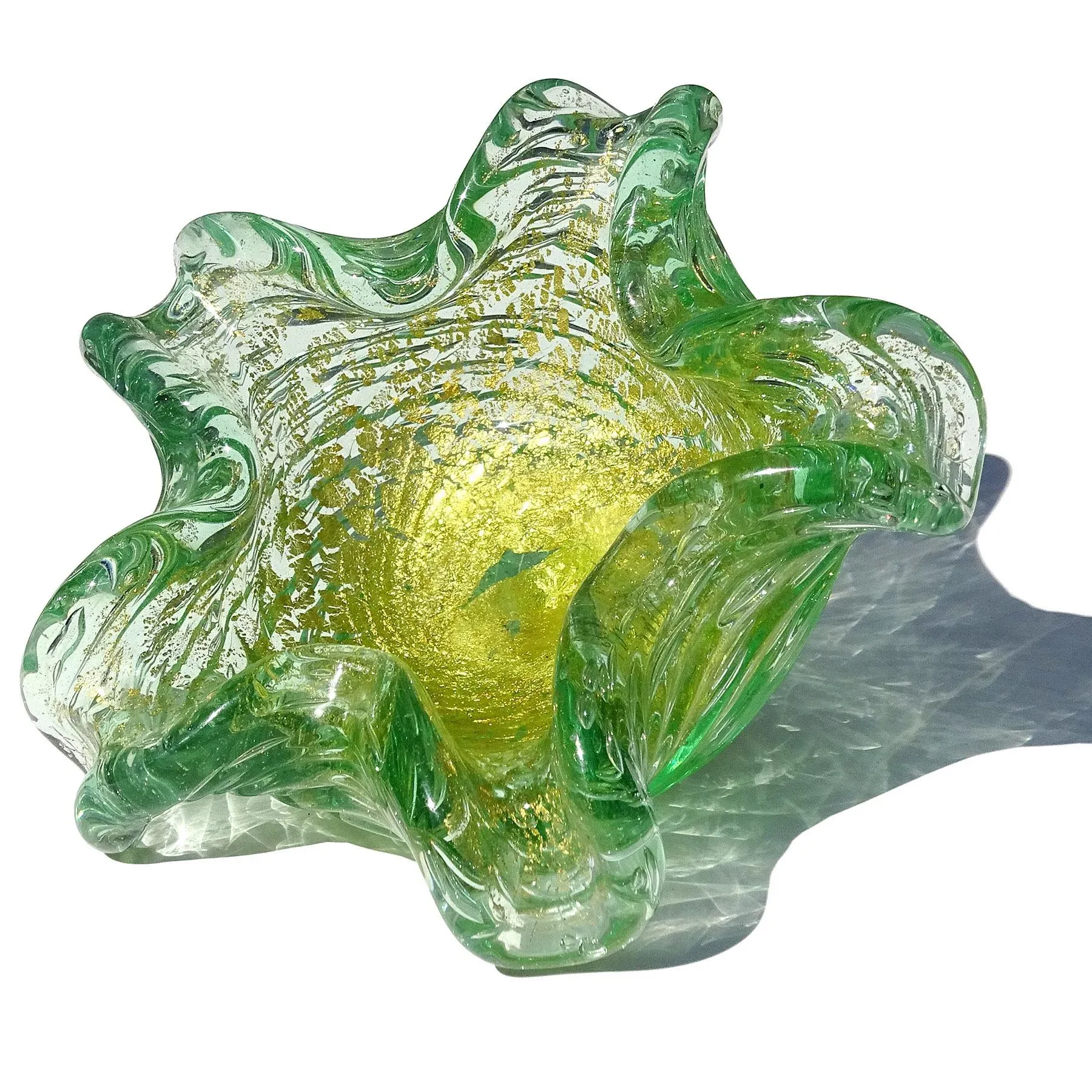 Barovier Toso Murano Vintage Green Bubbles Gold Flecks