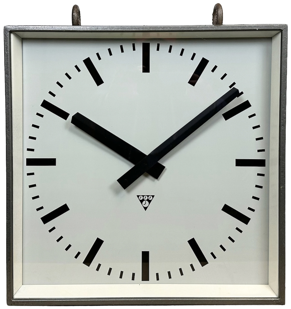 Large Industrial Square Double-Sided Factory Hanging Clock from