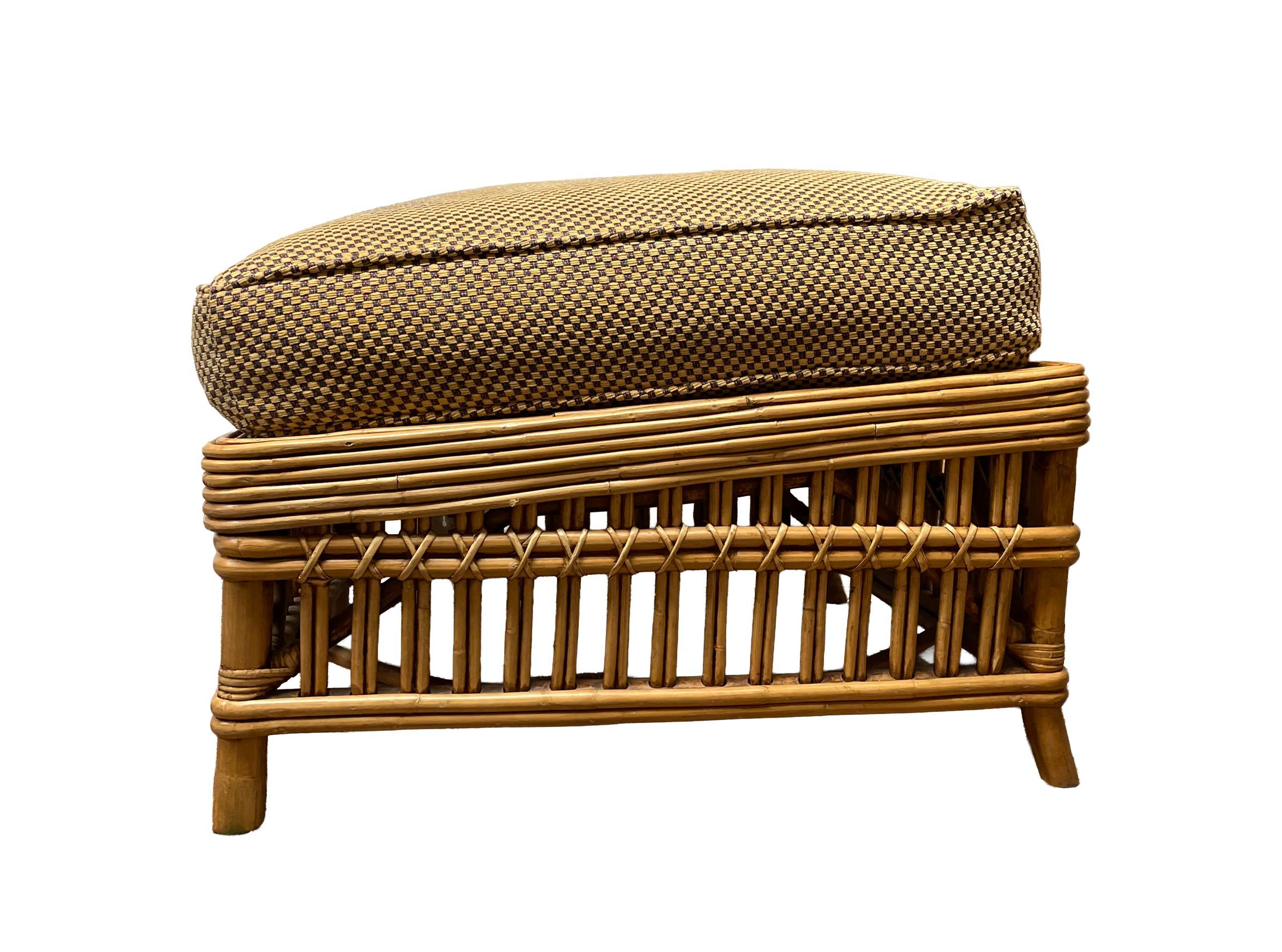 1990s Palecek President\'s Rattan Chairs and Ottomans