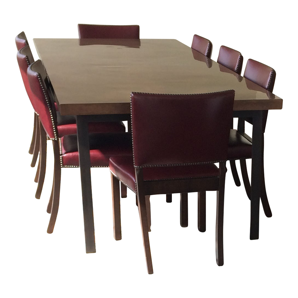 Copper Dining Room Table With Moore & Giles Leather Dining Chairs Set