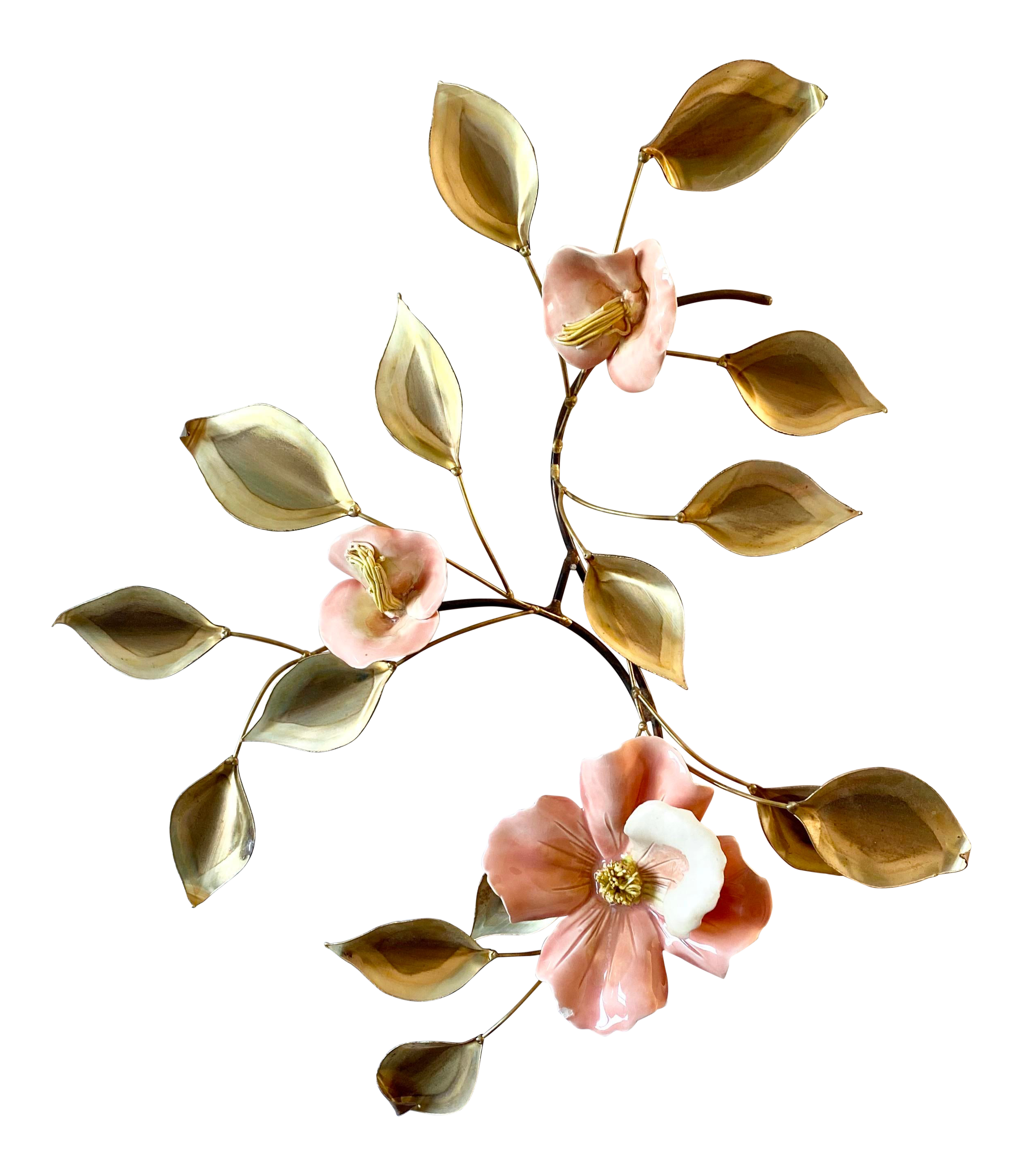Vintage Brass And Ceramic Floral Wall Decor Chairish