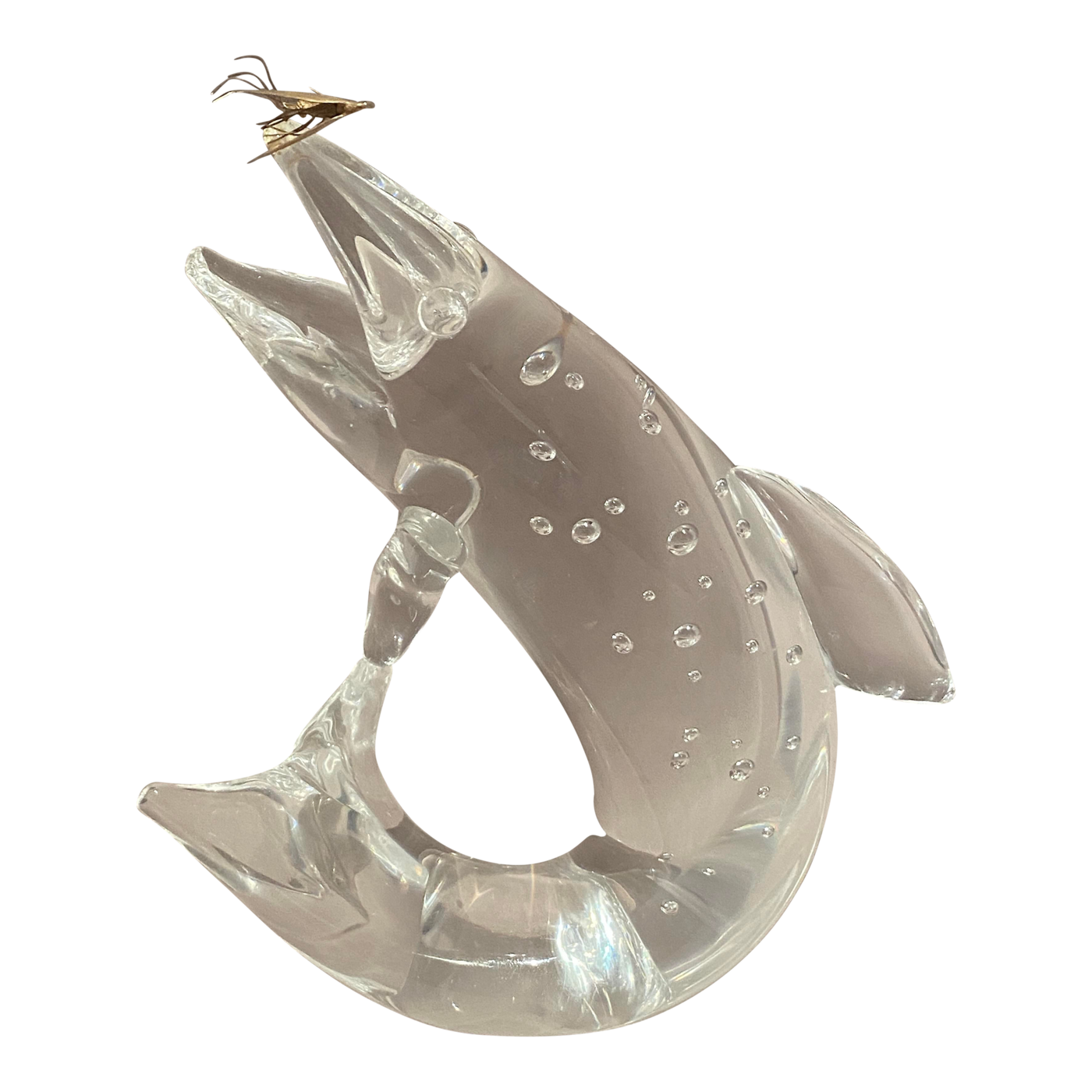 Mid 20th Century Steuben Trout With 18k Fly Crystal Glass Art by James