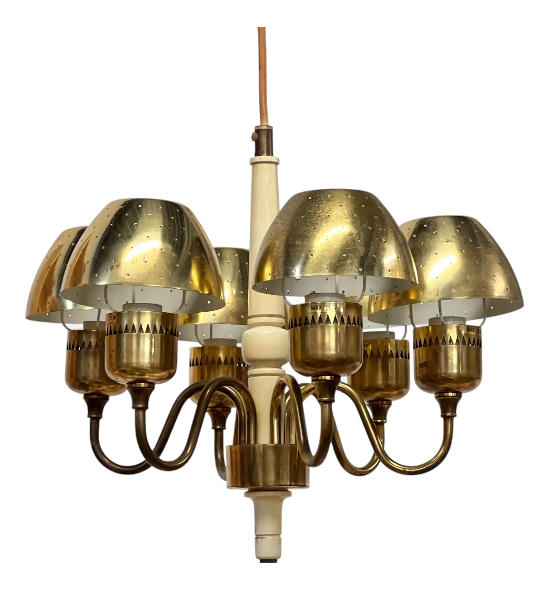 T 526 Chandelier in Brass and Wood Markaryd by Hans-Agne Jakobsson