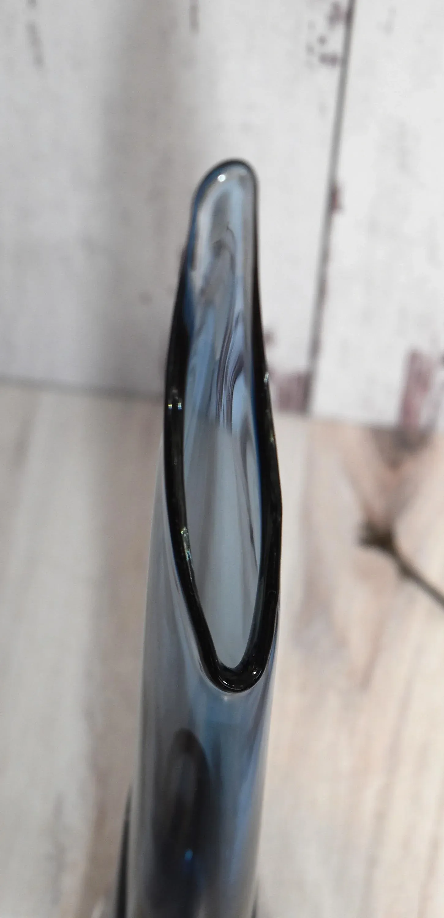 1990s Modern Sleek Branson Midnight Blue Slender Art Glass Calla Vase, Signed