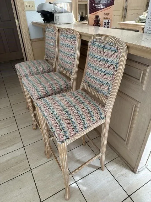 Faux Reeded Bamboo Bar Stools - Set of 3