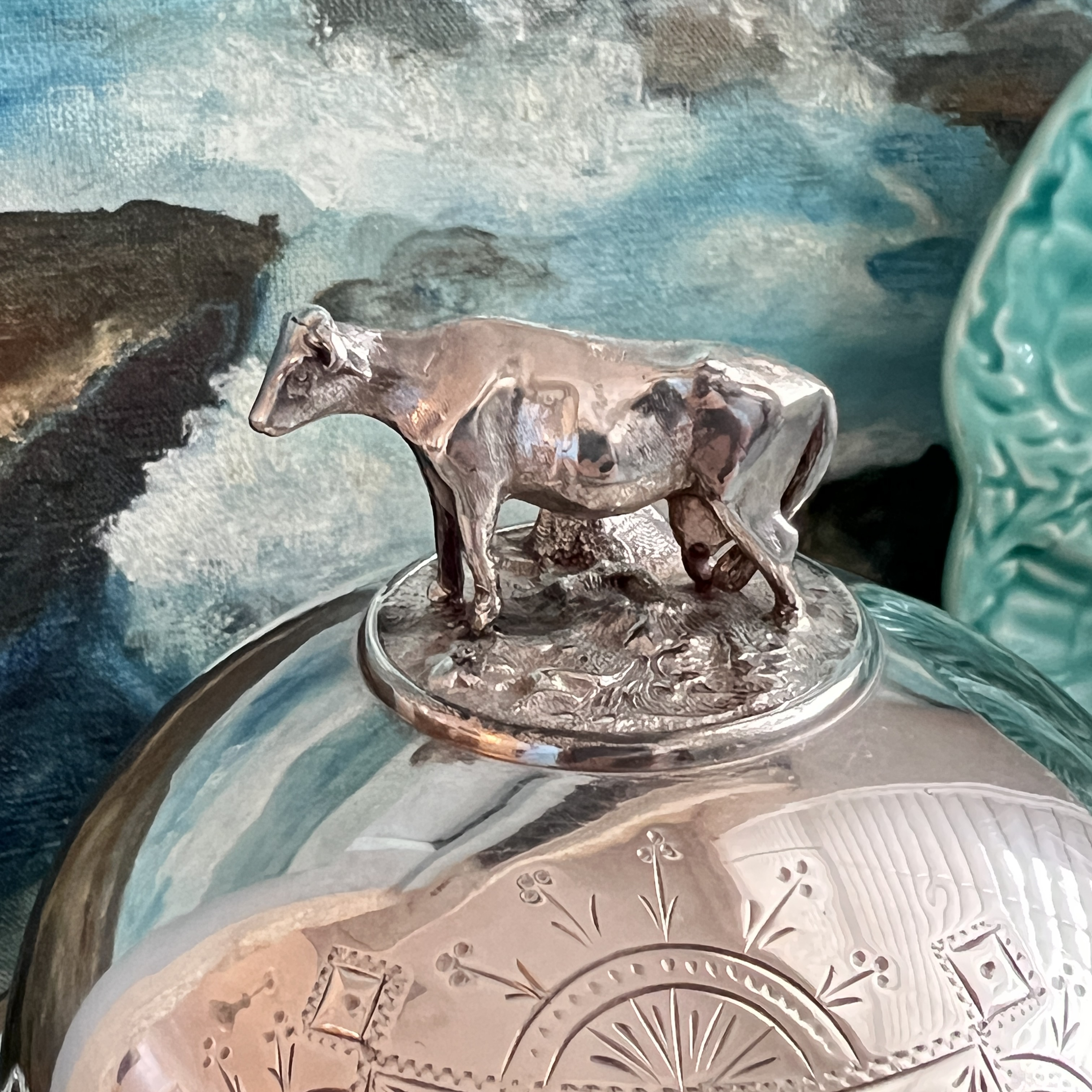 Antique Victorian Quadruple Silverplate Butter Cooler With Cow