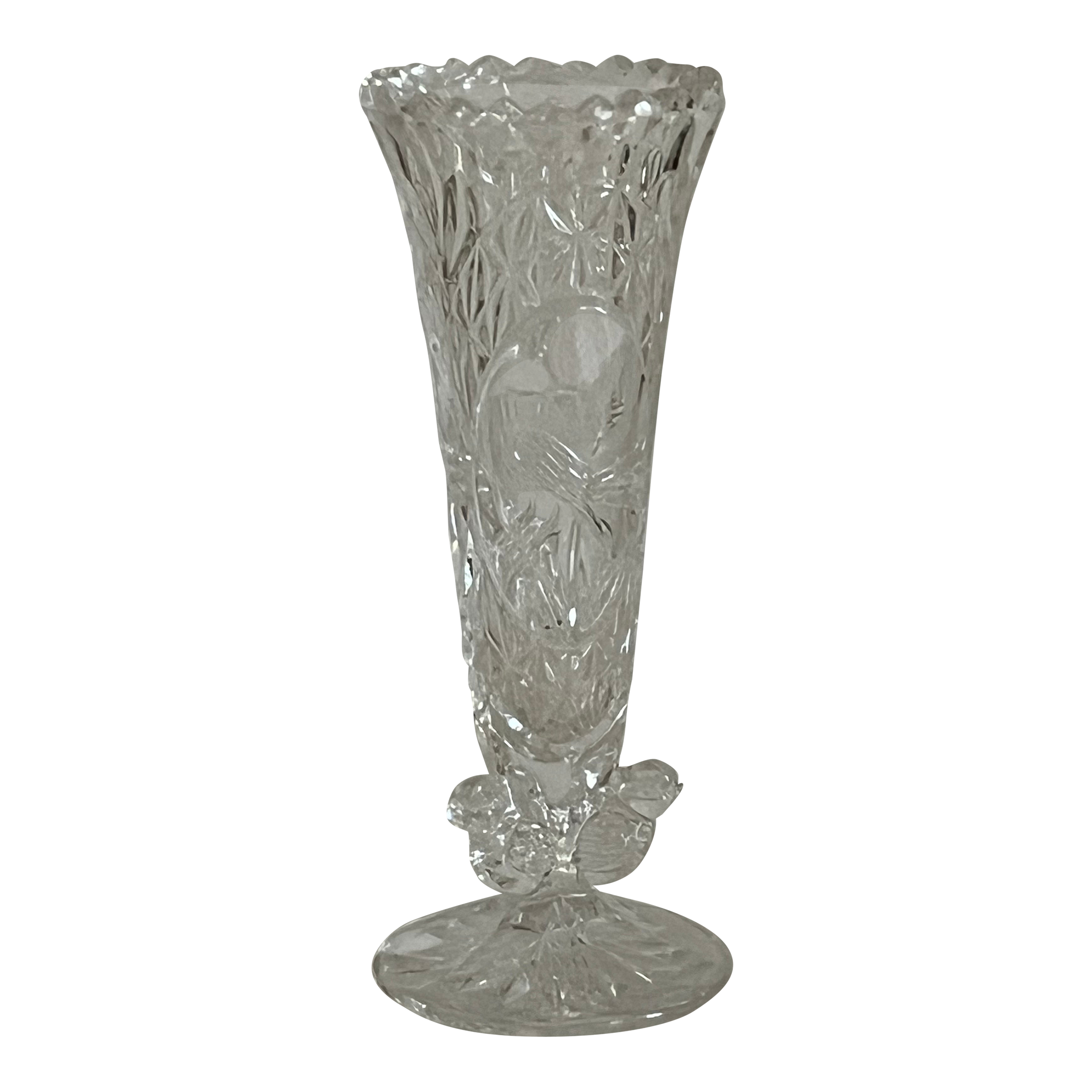 Vintage Hofbauer Germany 1940’s Byrdes Cut Lead Crystal Pedestal Vase