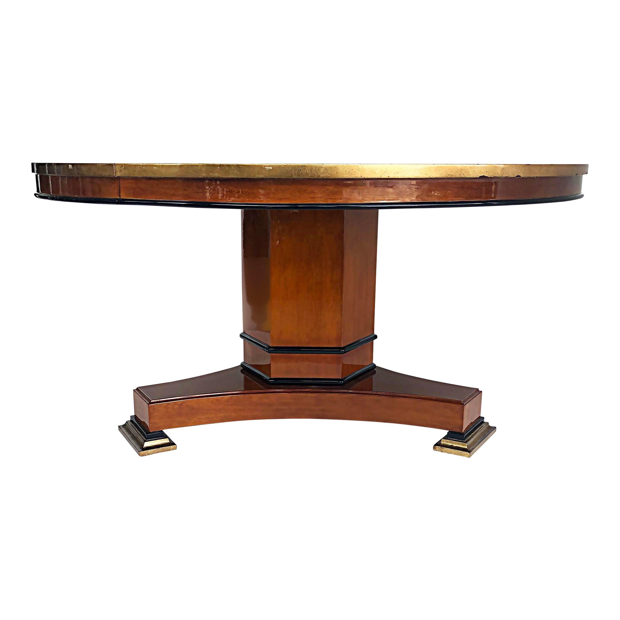 Neoclassical Expanding French Polish Dining Table, Gold Leaf and