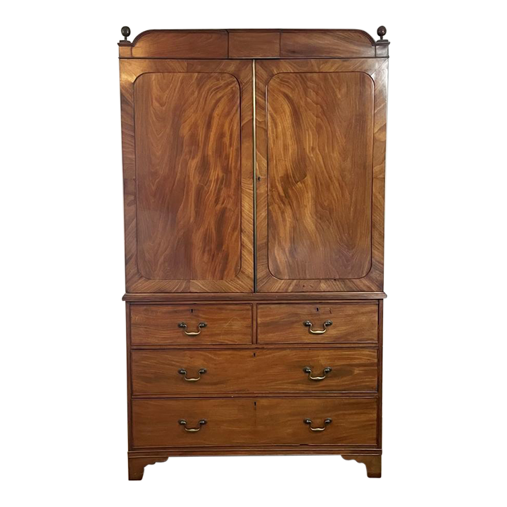 19th Century Antique Tiger Mahogany Linen Press Wardrobe