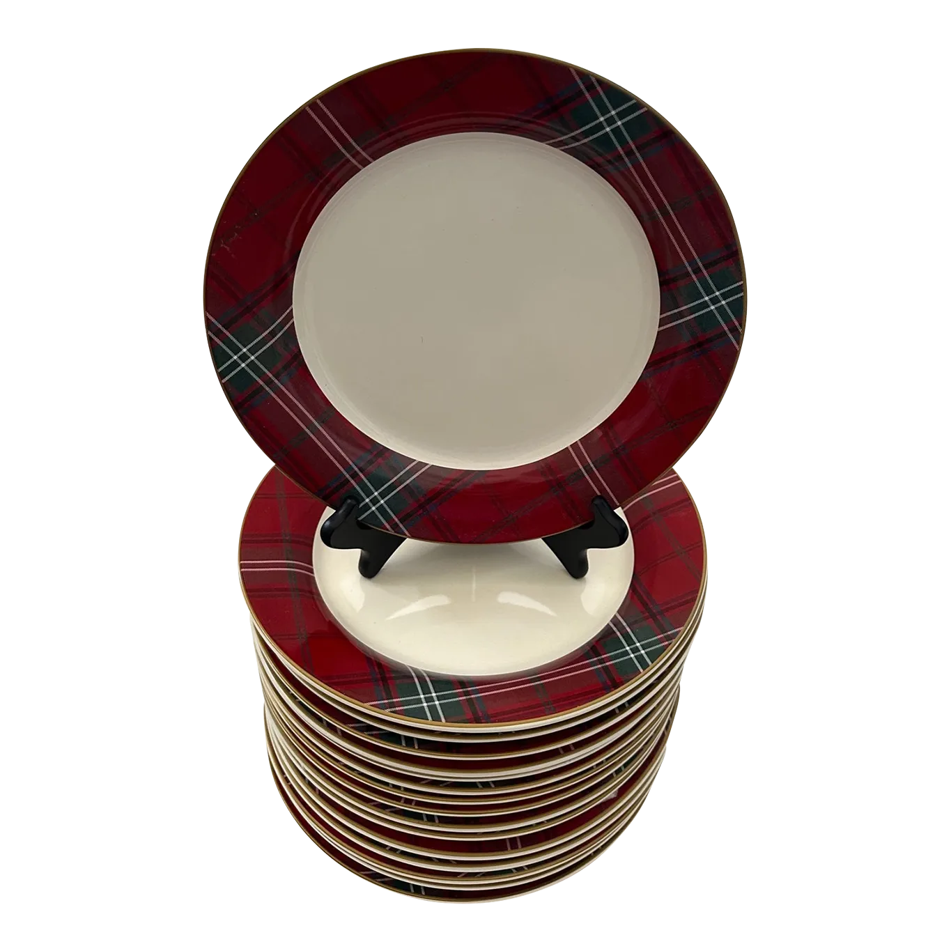 Williams Sonoma Red Tartan Plaid Dinner Plate-A Set