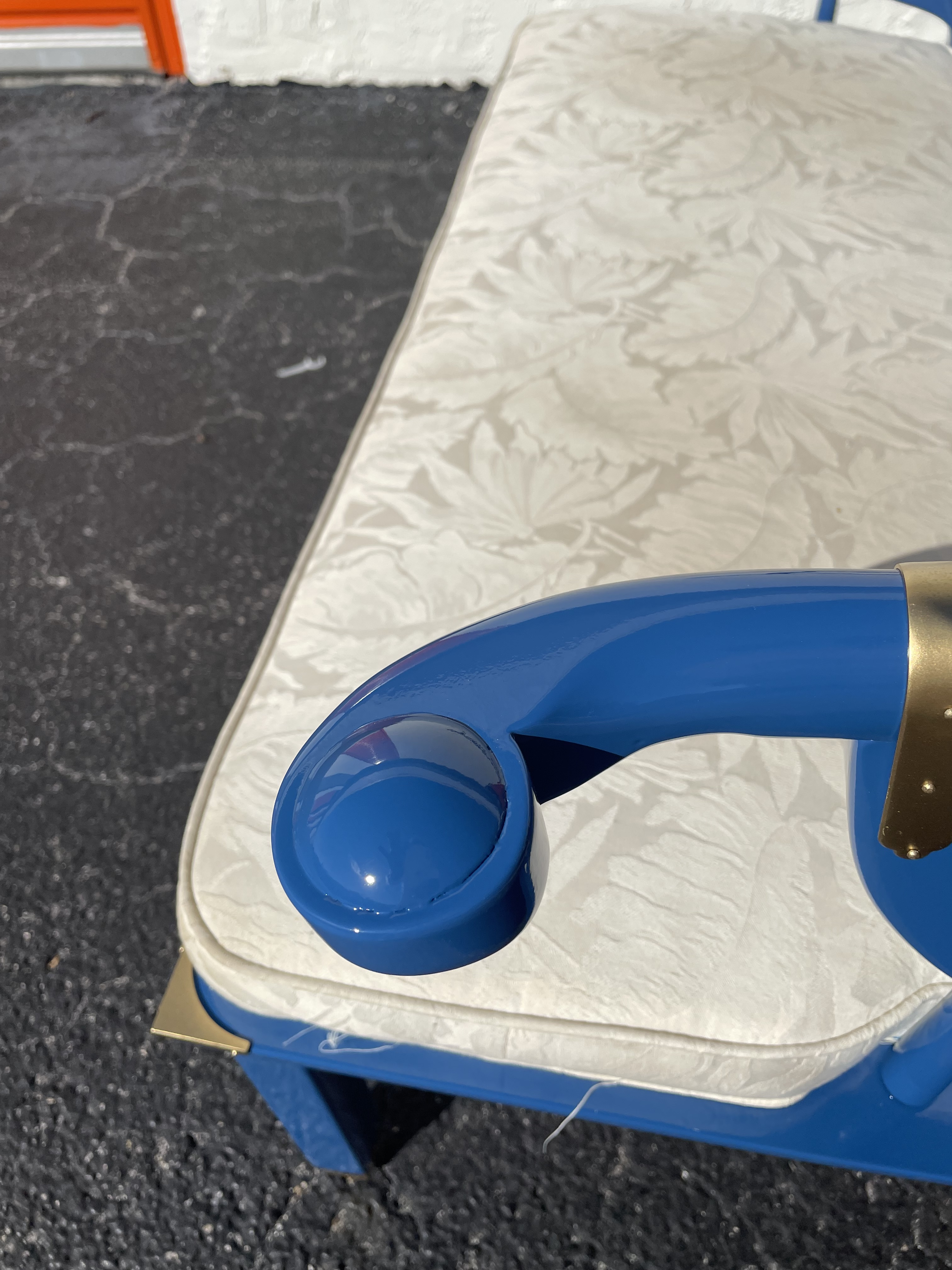1970s High Gloss Patriot Blue Chinoiserie Settee – Newly Lacquered – 48” Wide