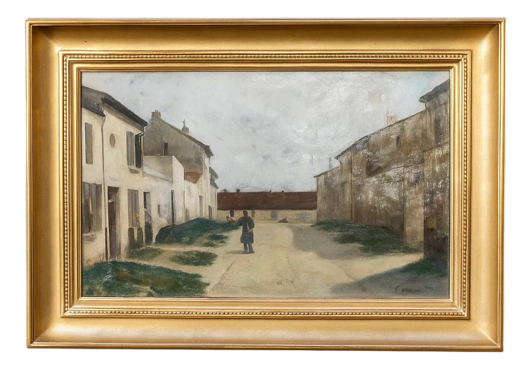 Émile Bugarel, Street Scene, Oil on Canvas, Framed
