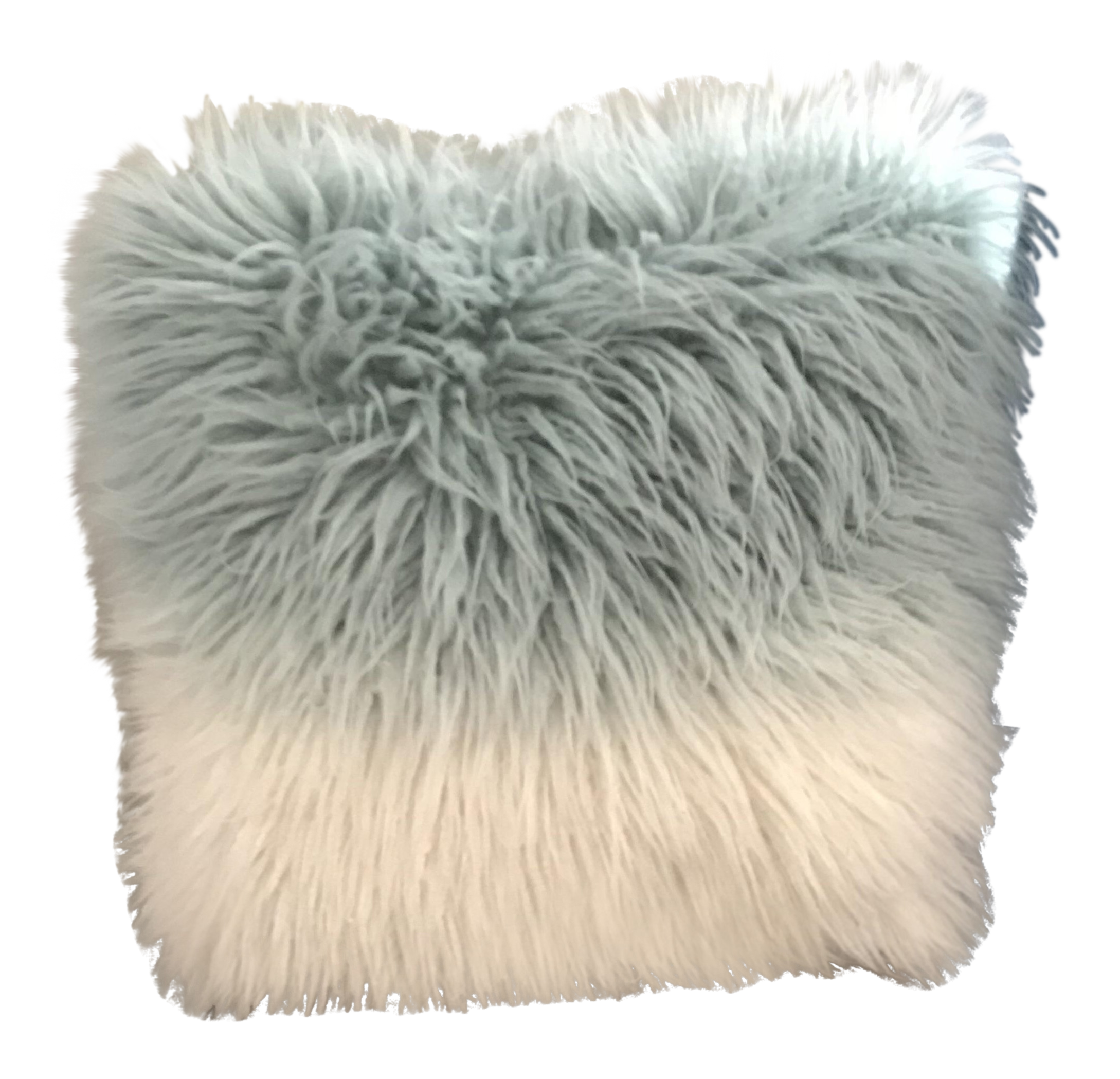 18 Aqua And White Watercolor Wash Faux Mongolian Fur Pillow