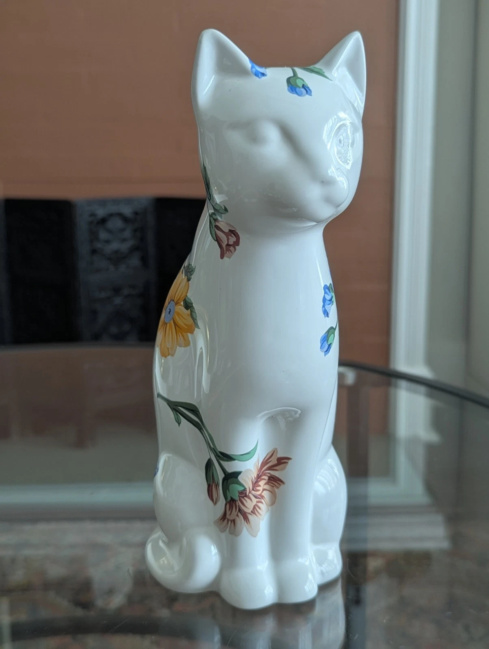 Vintage 1996 Tiffany Co Sintra White Floral Porcelain Cat Figurine