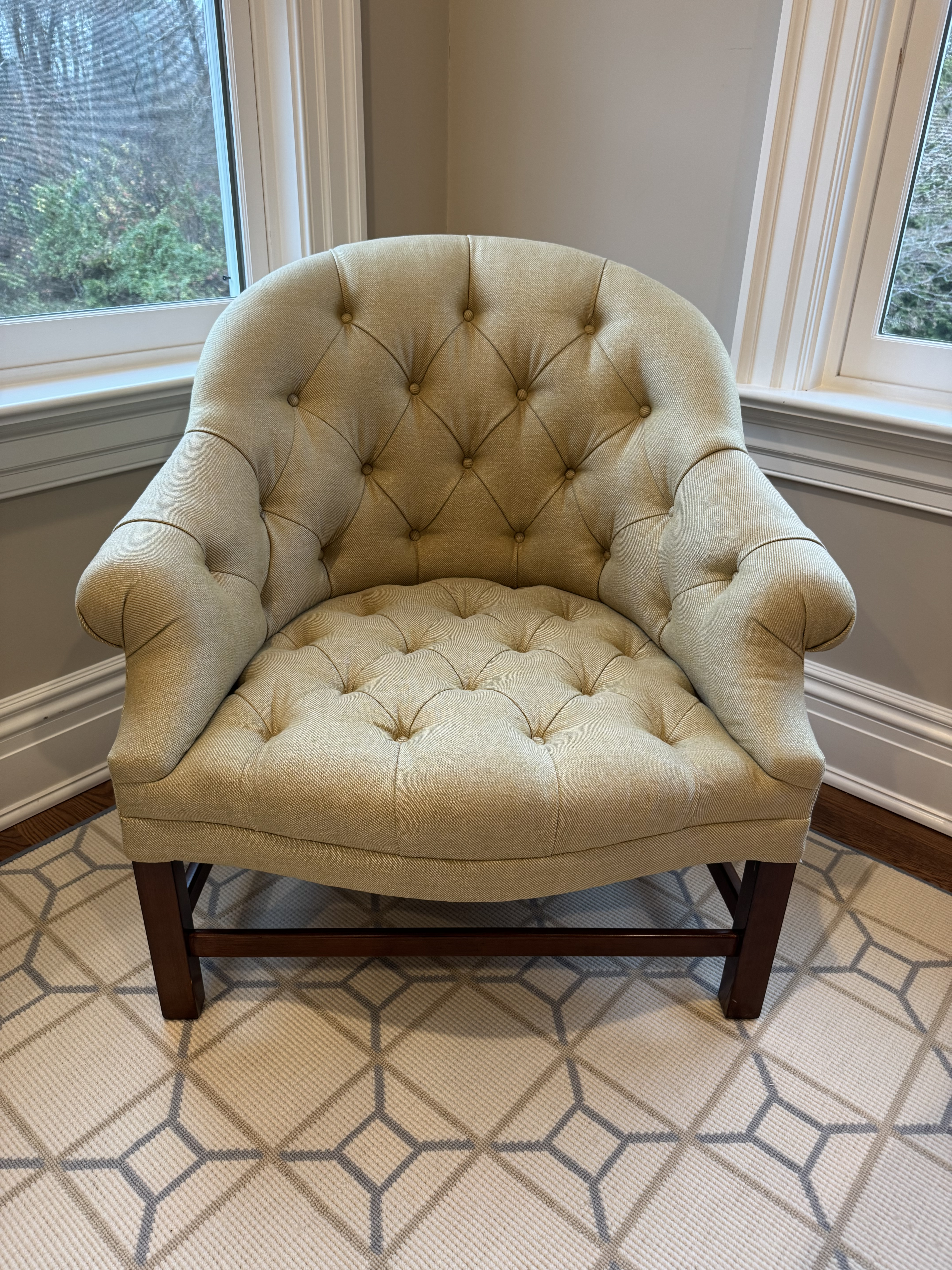 Bunny Williams T42 Tufted Lounge Chair in Tan Beige Linen