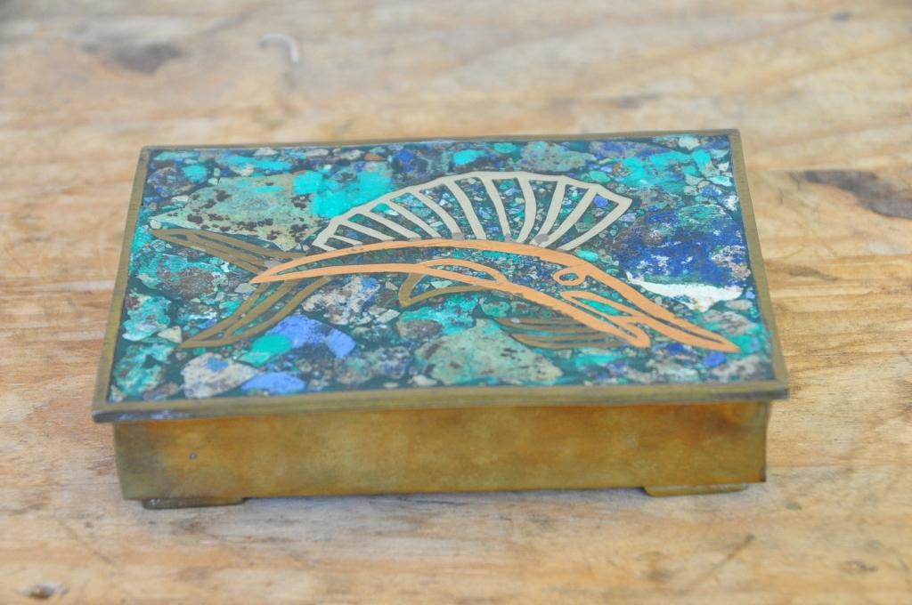 E3【used】Los Castillo mixed メタルボックス Mid 20th Century Gemstone and Mixed-Metal Inlaid Hinged Box