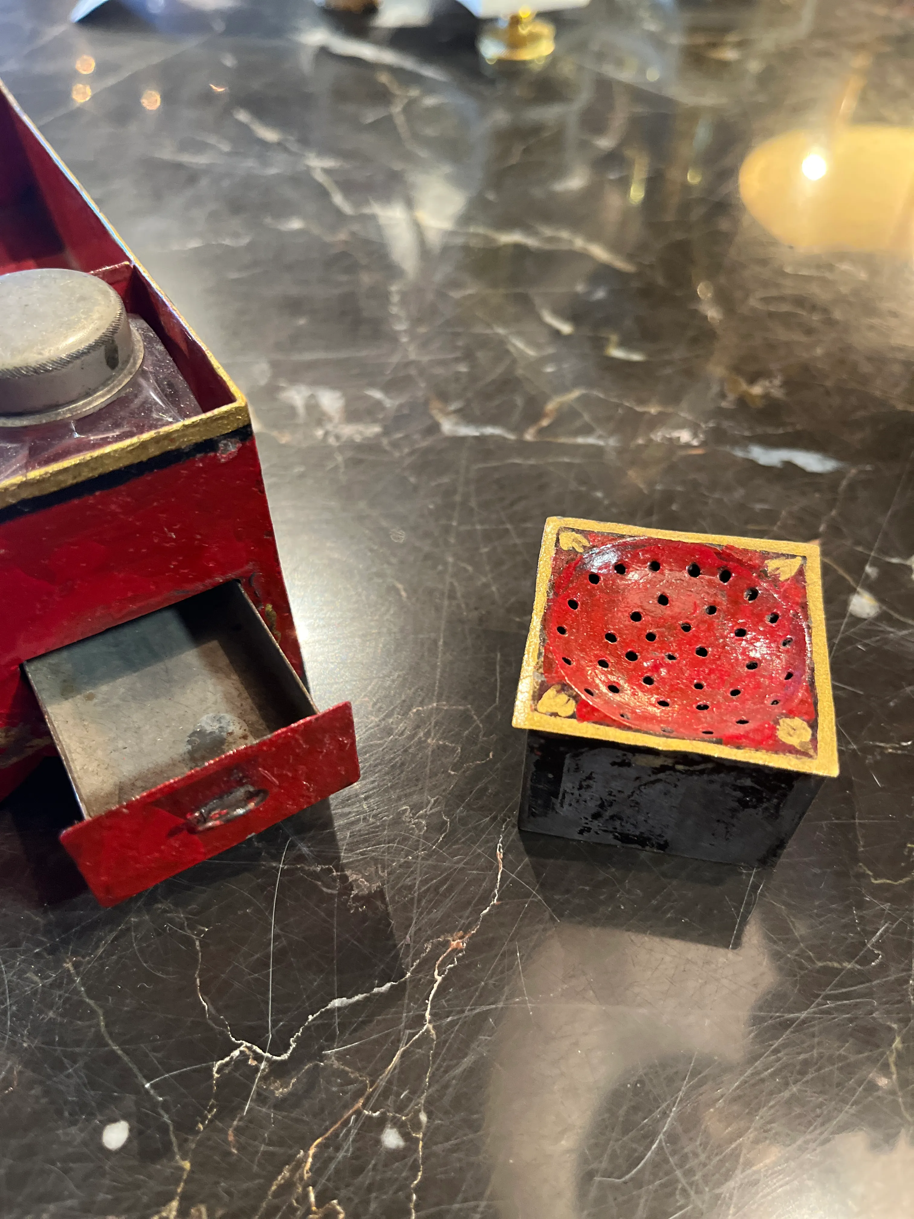 18th Century French Red Tole Painted Ink Stand