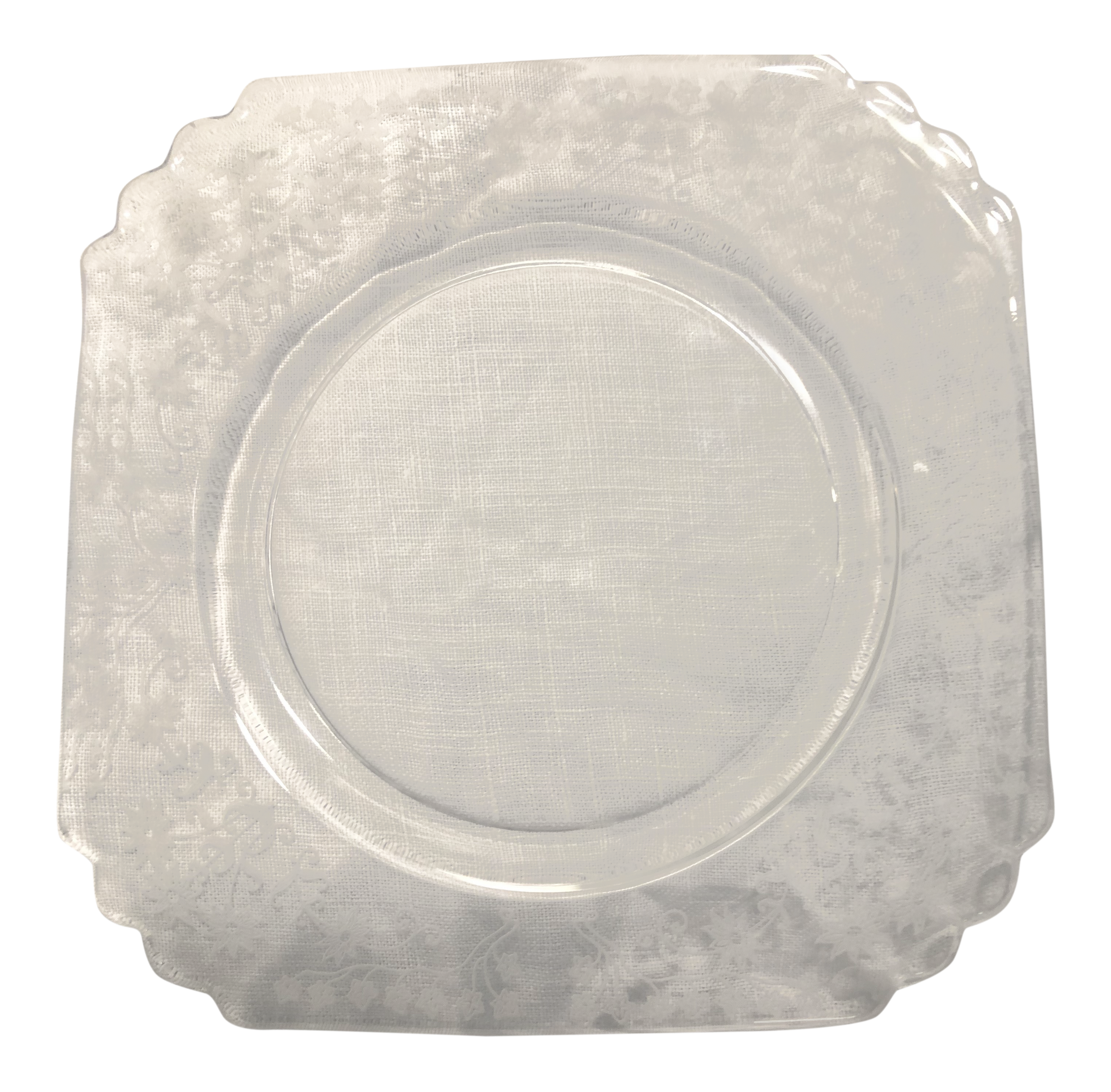 Vintage square etched glass luncheon or dessert plates set of 6