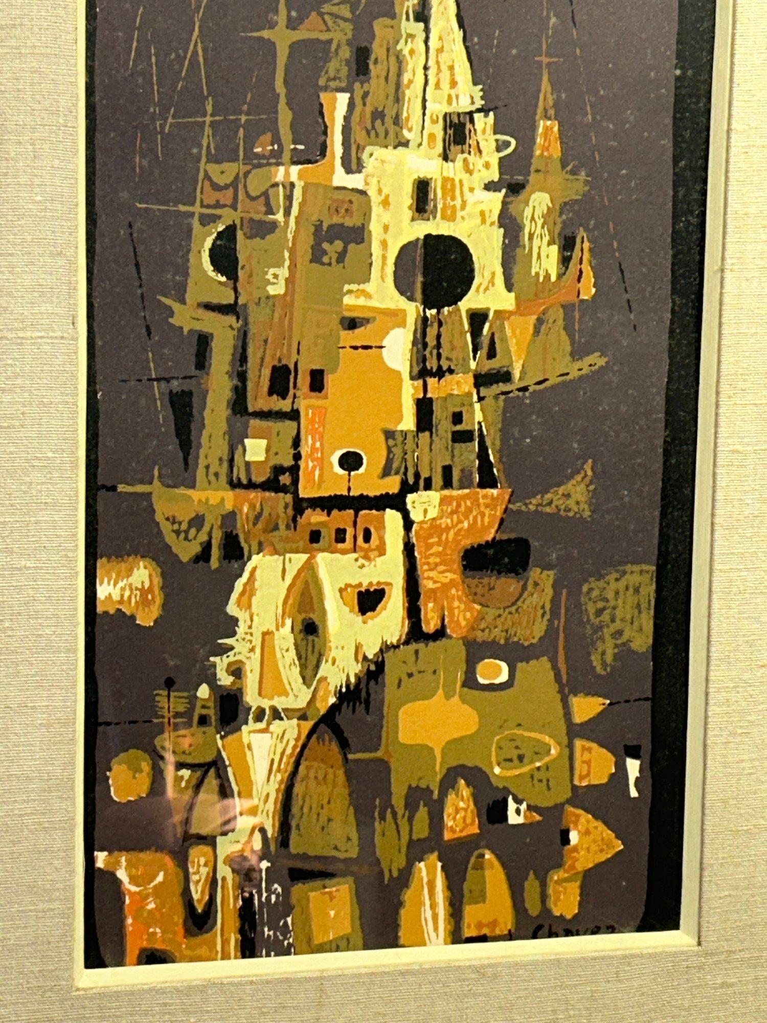 1956 Edward Chavez Gothic Towers Abstract Modernist Lithograph Woodstock School Art