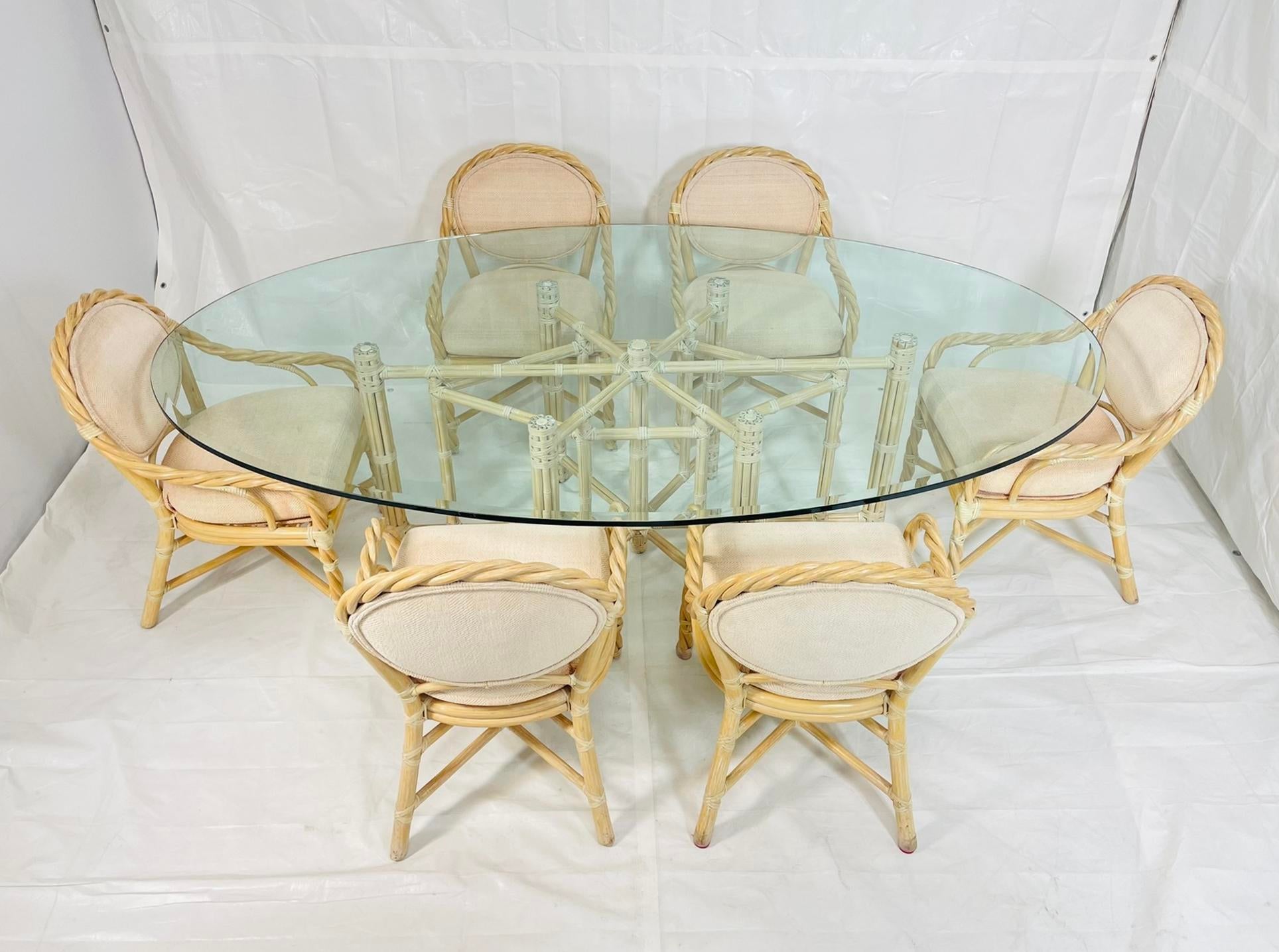 Vintage McGuire Bamboo Oval Dining Table With Six Matching Chairs, San Francisco