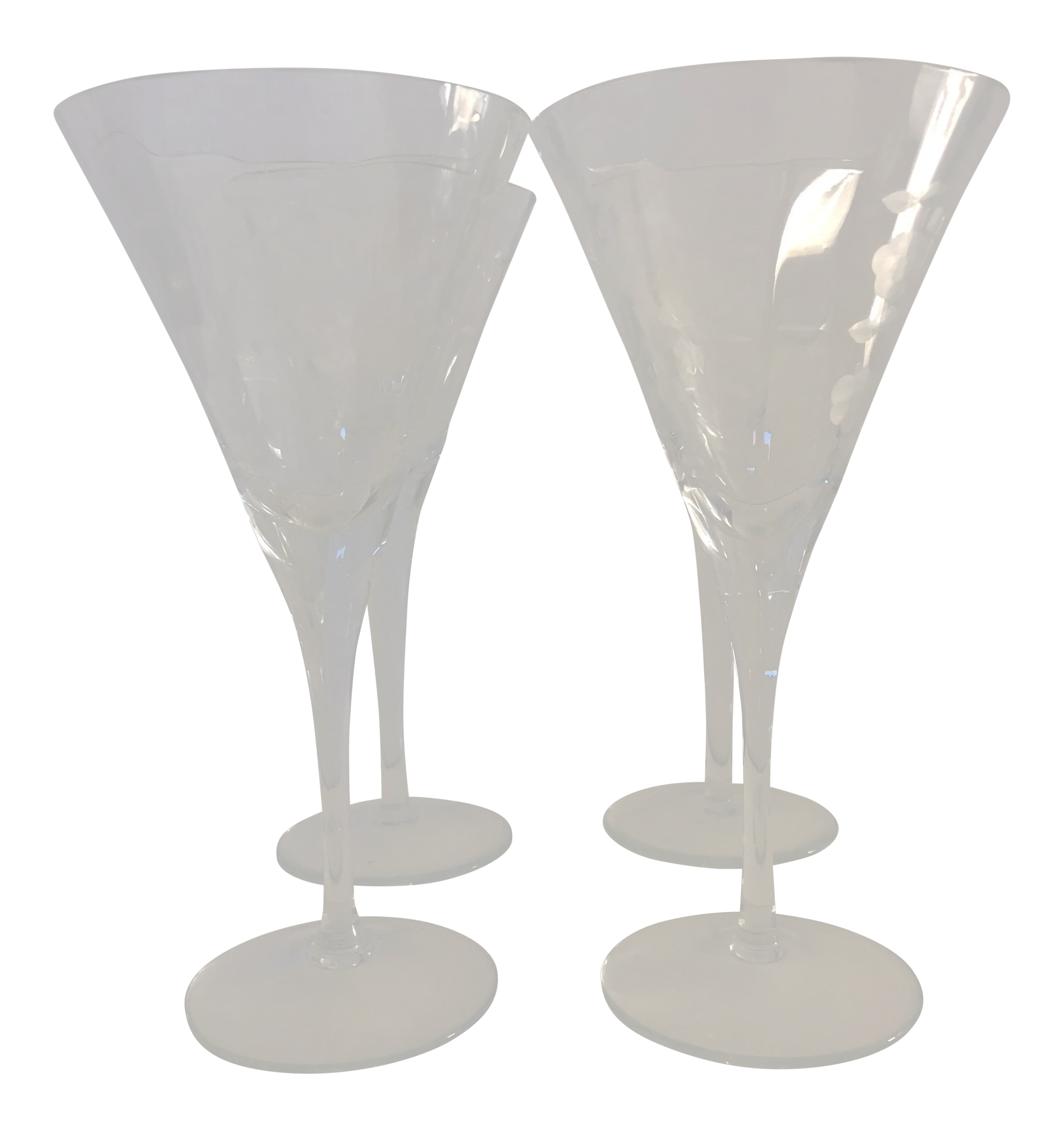 Modern Floral Etched Wine Glasses S/4 | Chairish