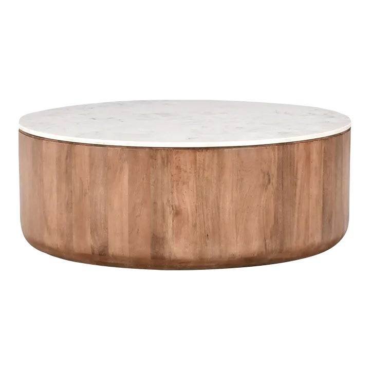 Sienna Round Wood & Marble Coffee Table | Chairish