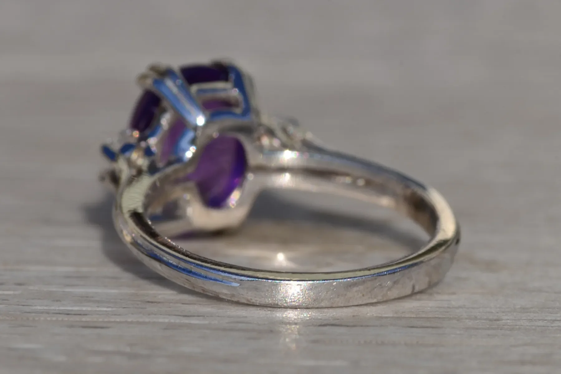 The Petrolia: Ladies 14K White Gold Ring set with Amethyst and Diamonds