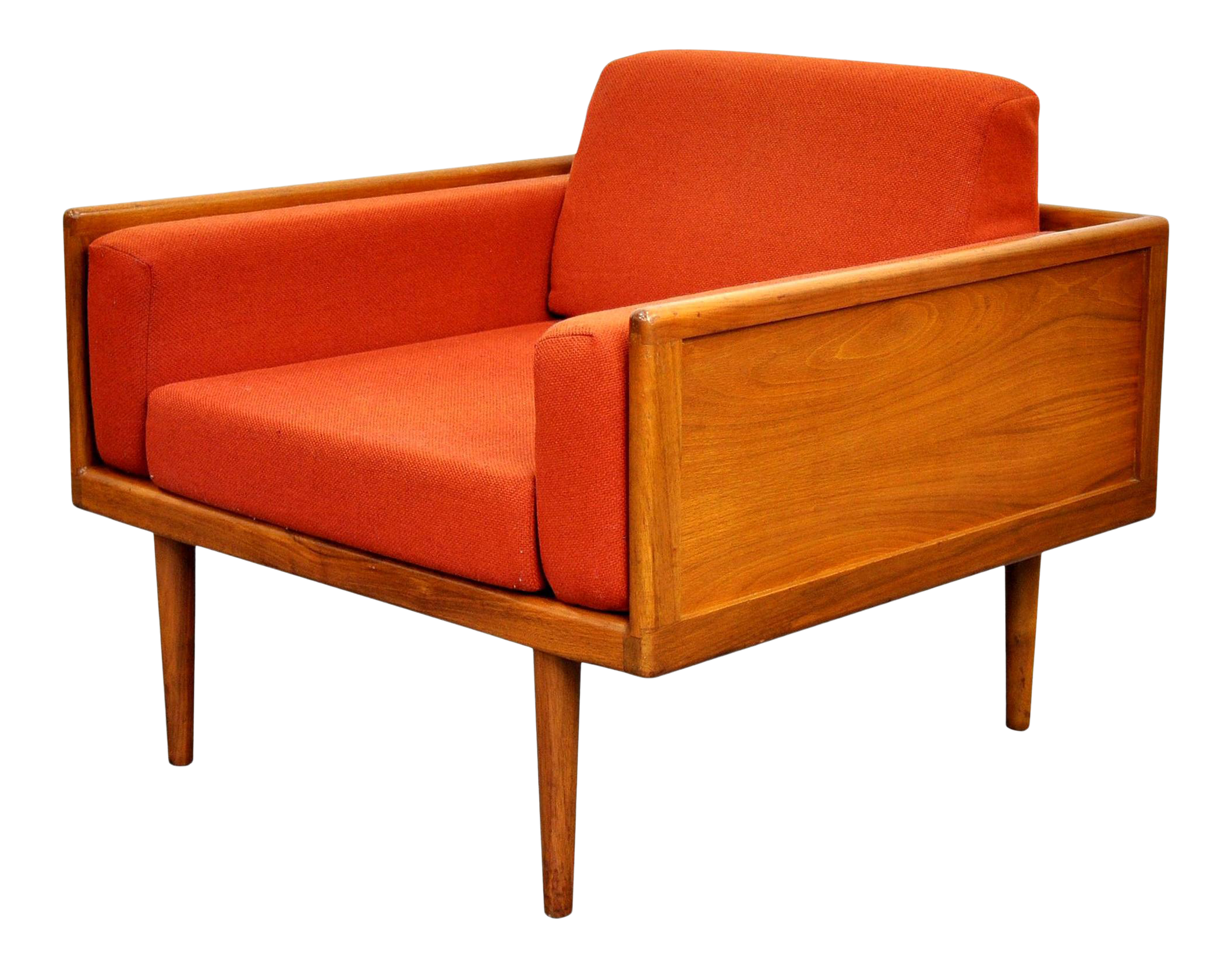 Mel Smilow Walnut And Burnt Orange Wool Case Lounge Chair Chairish