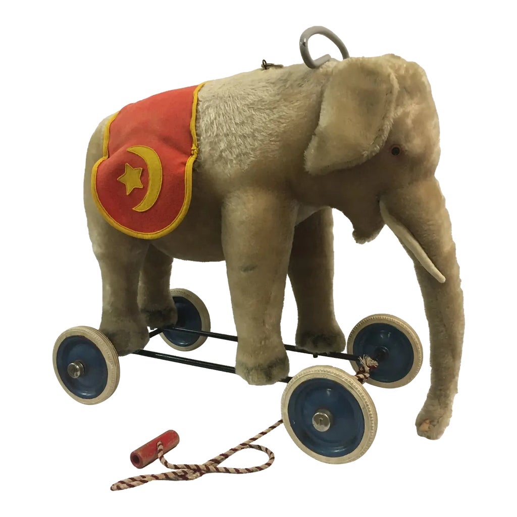 Steiff Riding Elephant on Wheels With Growler and Felt Saddle | Chairish