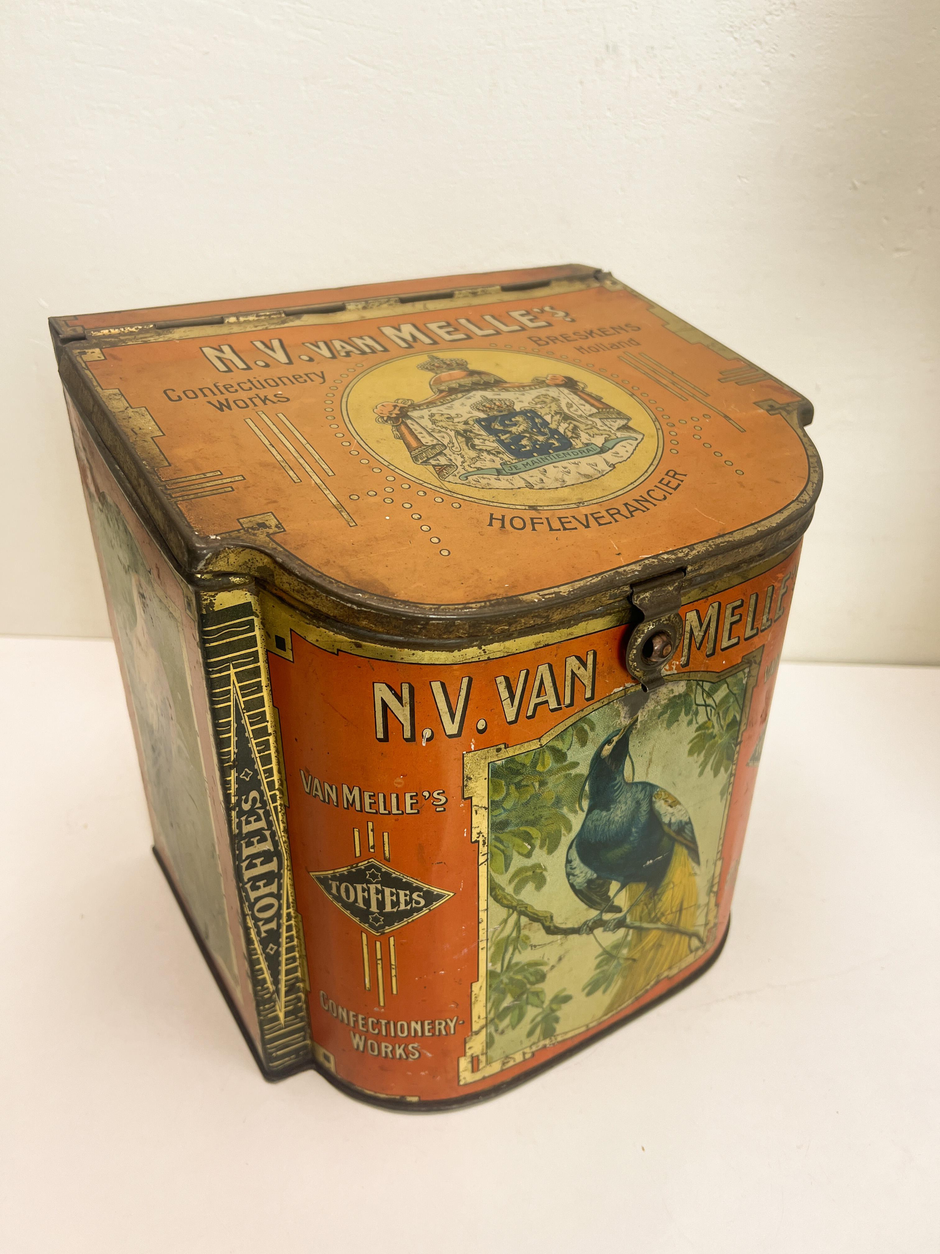 Antique Tin Biscuit from Van Melle, the Netherlands, 1920s