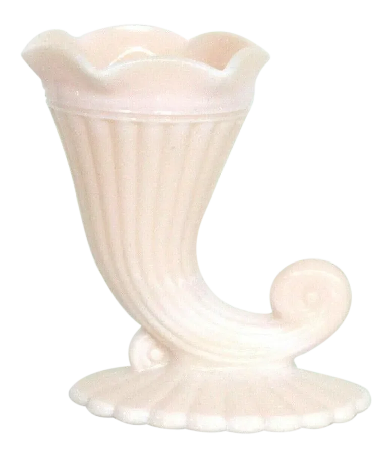 Shell Pink Milk Glass Cornucopia Horn Vase Chairish