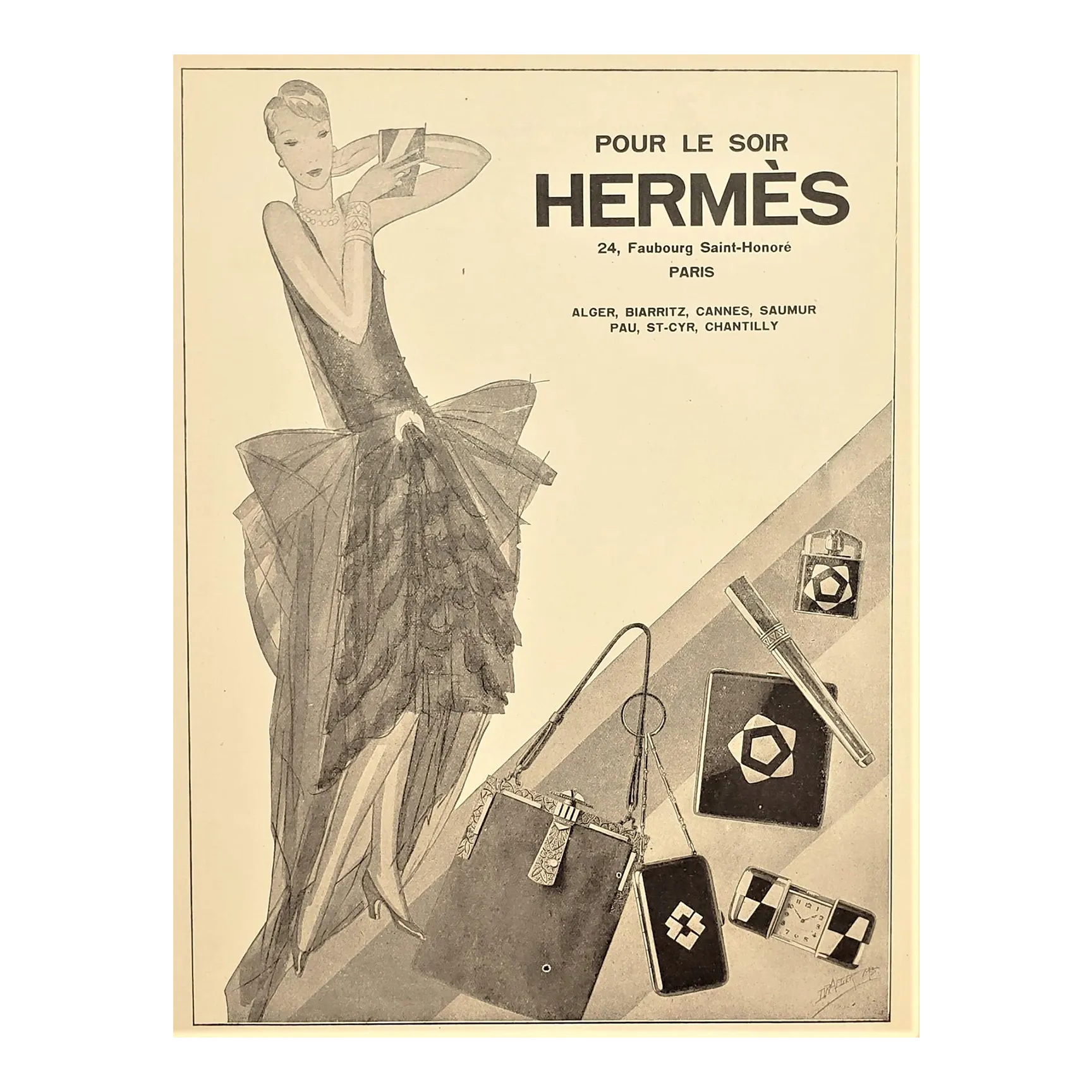 1929 French Art Deco Hermès Advertisement Print-Evening Wear