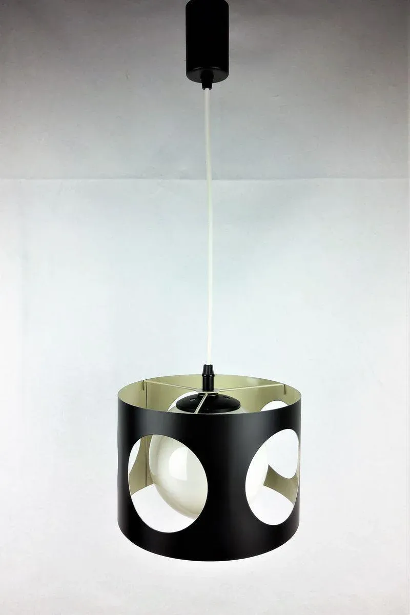 Large Vintage Black Pendant Lamp, 1960s