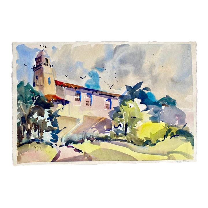 Vintage San Juan Capistrano California Mission Watercolor Painting