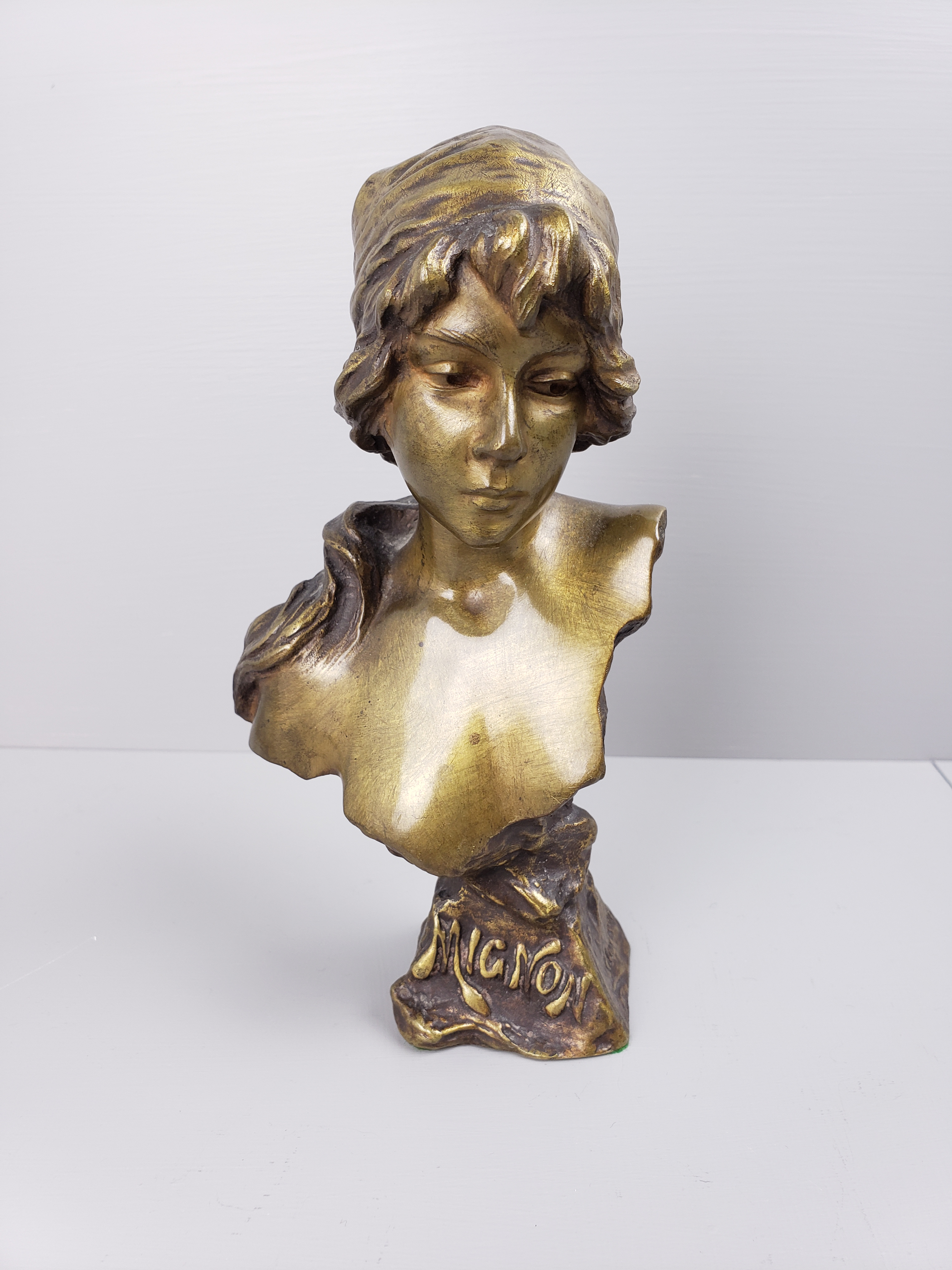 ▼希少 E.Villanis mignon SALON 1896 Emmanuel Villanis Mignon Bronze Bust Sculpture Rare Salon