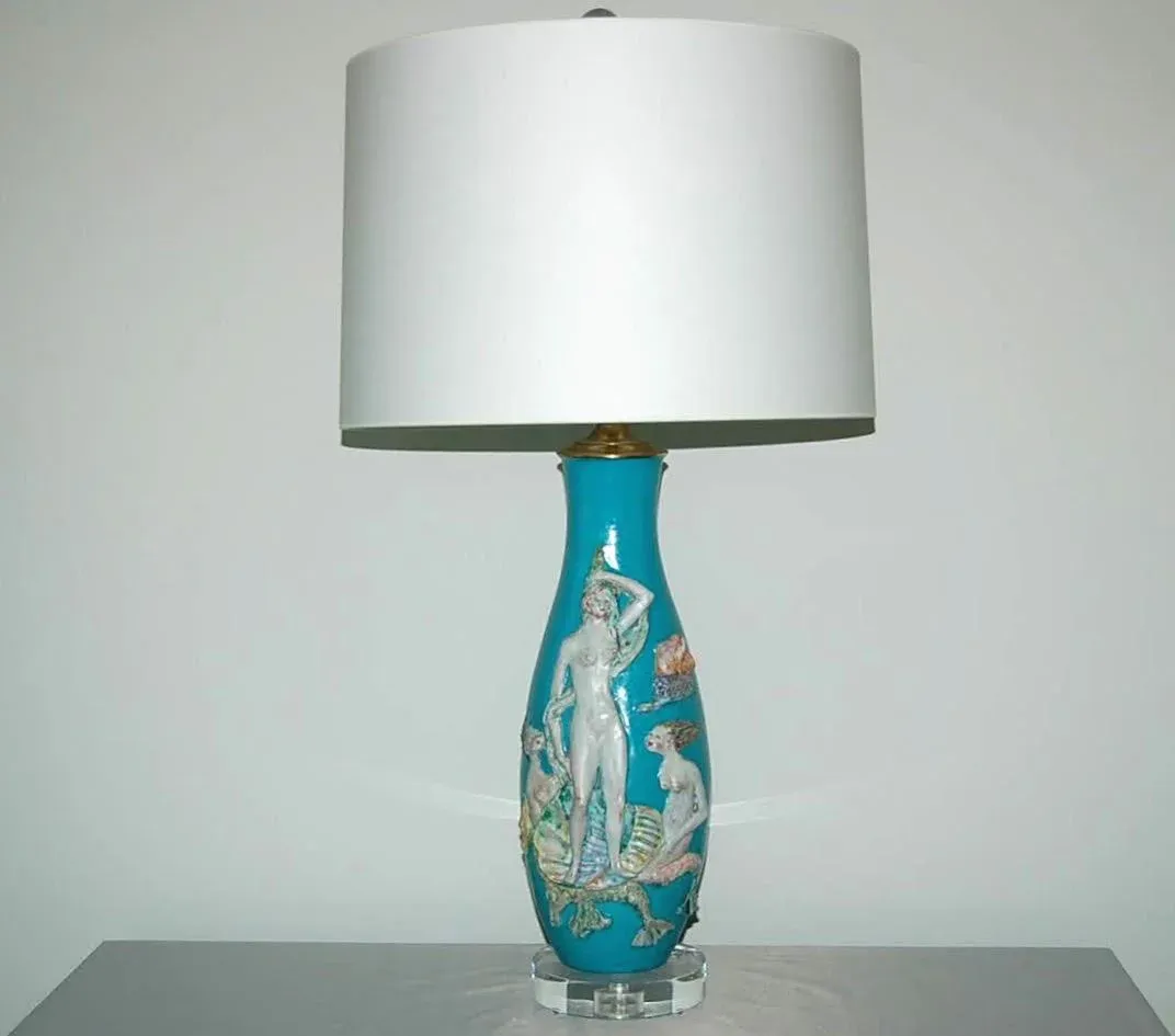 Vintage Aqua Fantoni Ceramic Mermaid Table Lamp Pair Chairish