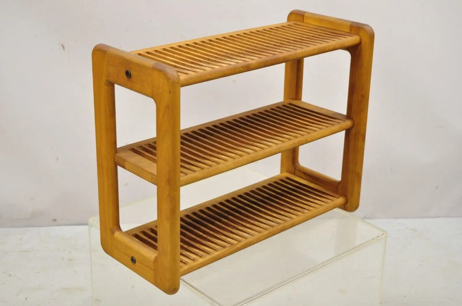 Vintage Mid Century Modern Danish Style 3 Tier 72 Slot Teak Wood