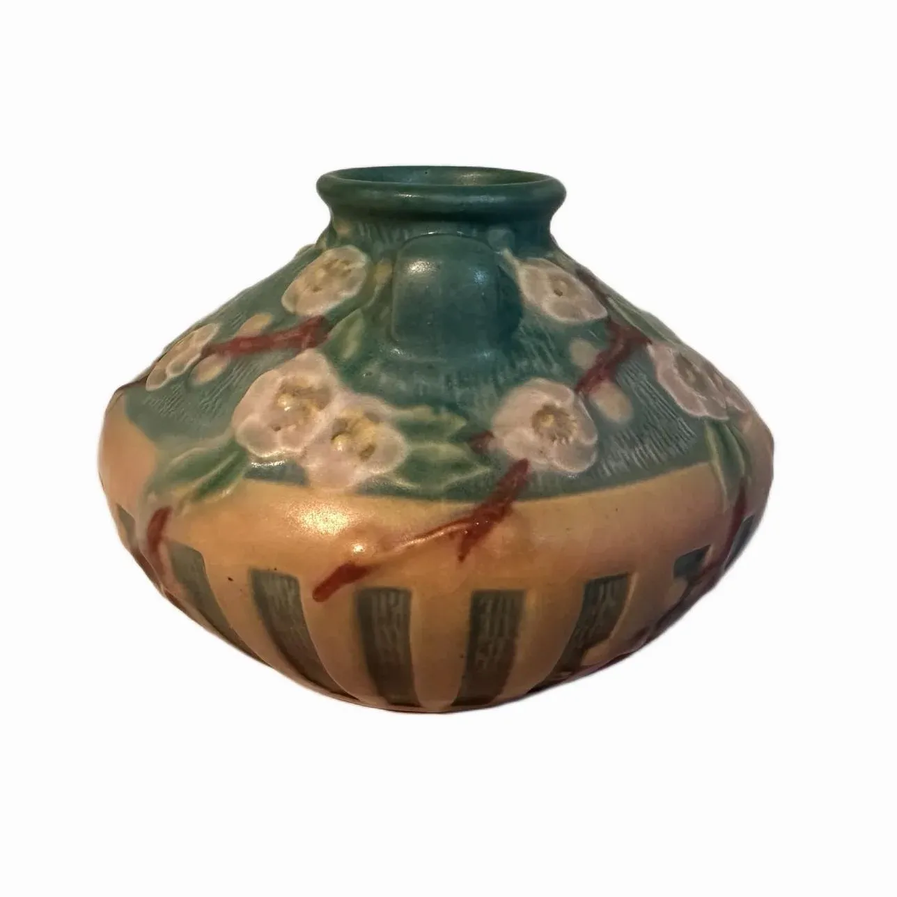 Vintage 1930s Roseville Pottery Cherry Blossom Jardiniere Vase in Pink & Green main image 0
