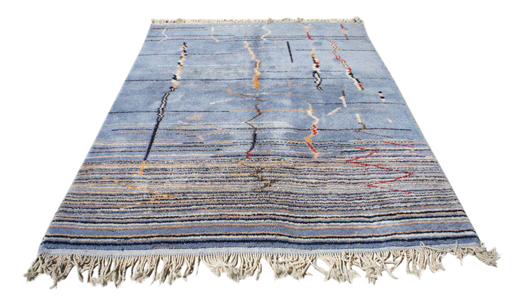 Moroccan Light Blue Abstract Rug 6'5" x 9' Chairish