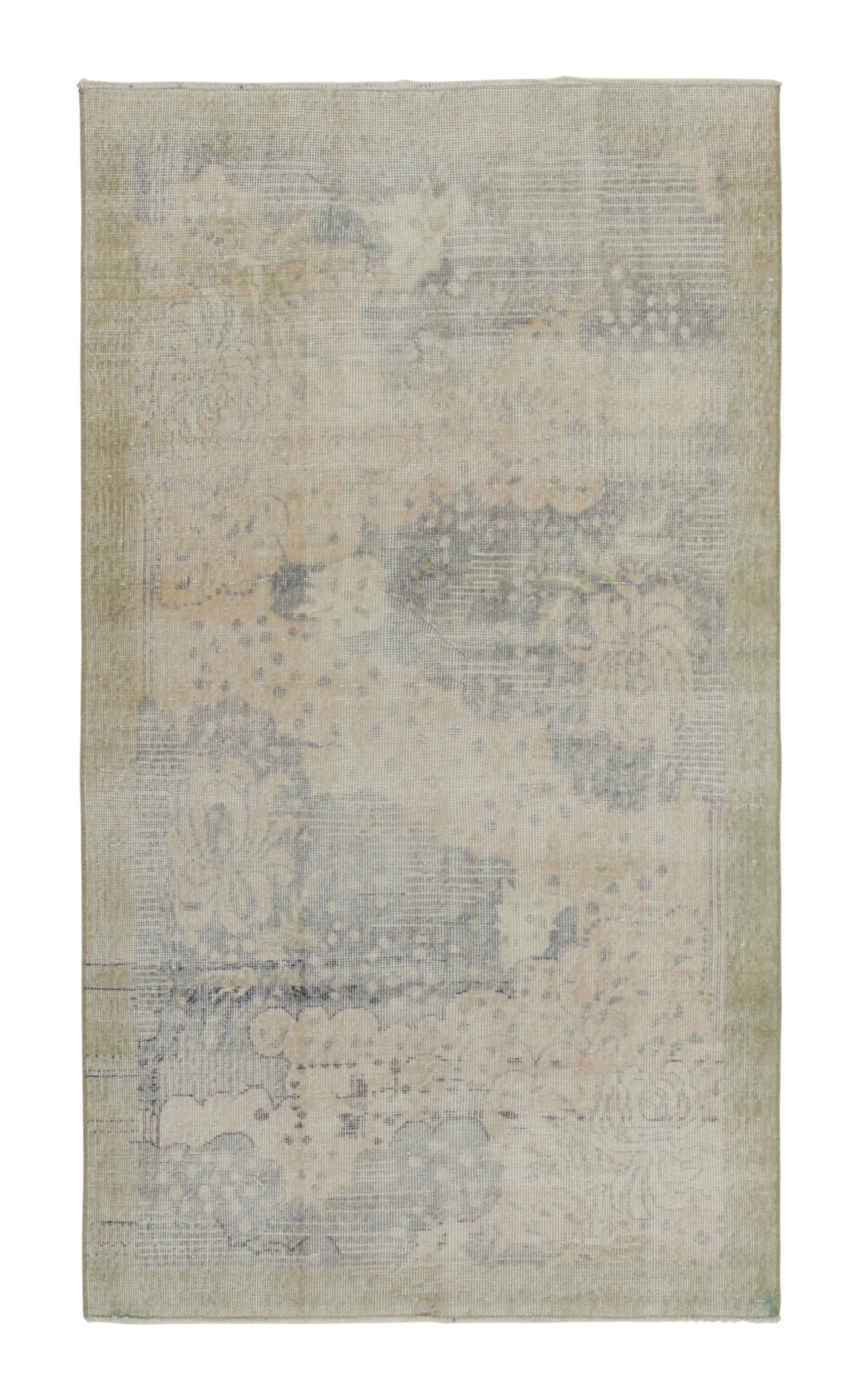 1960s Vintage Distressed Rug in Blue, Green and Beige Abstract Patterns