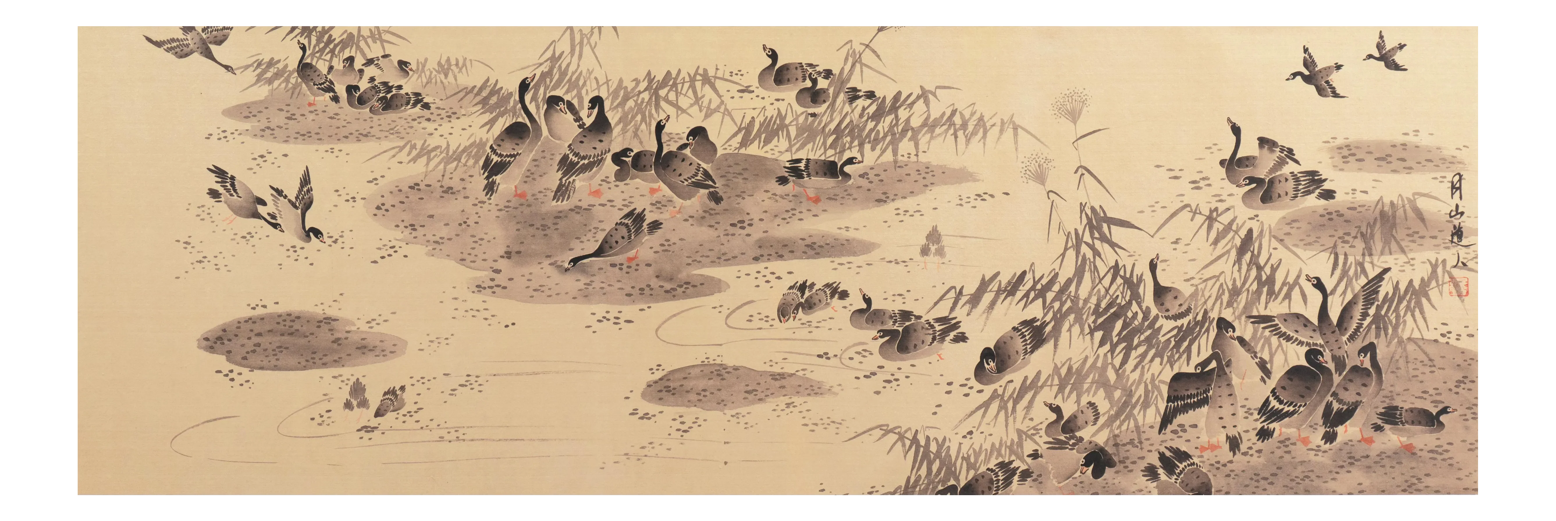 Geese On A Lake After Ren Renfa Yuan Dynasty Chinese Scroll Calligraphy Sumo E Chairish