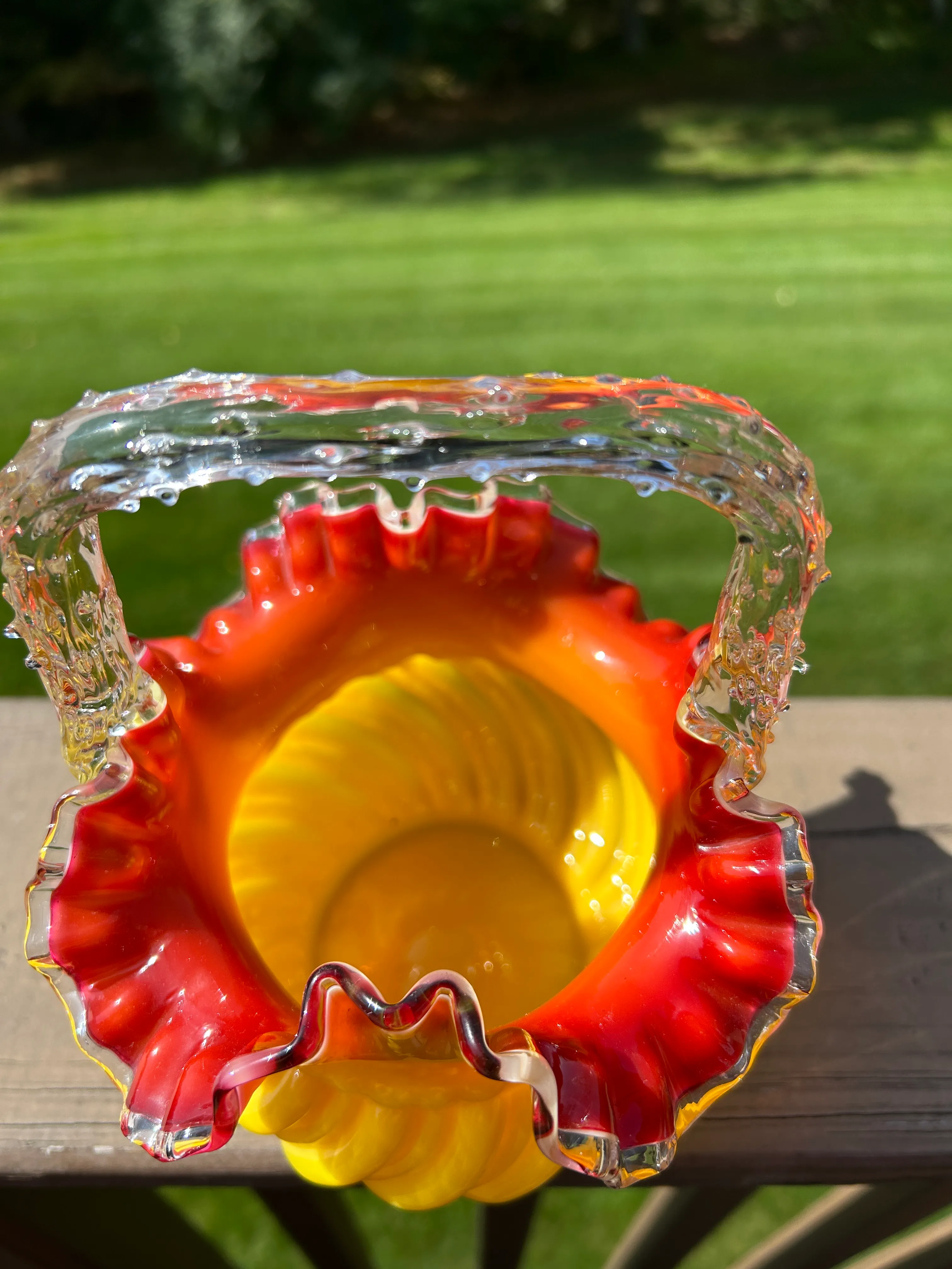 Mid 20th Century Victorian Stevens & Williams Yellow & Amber Glass Basket